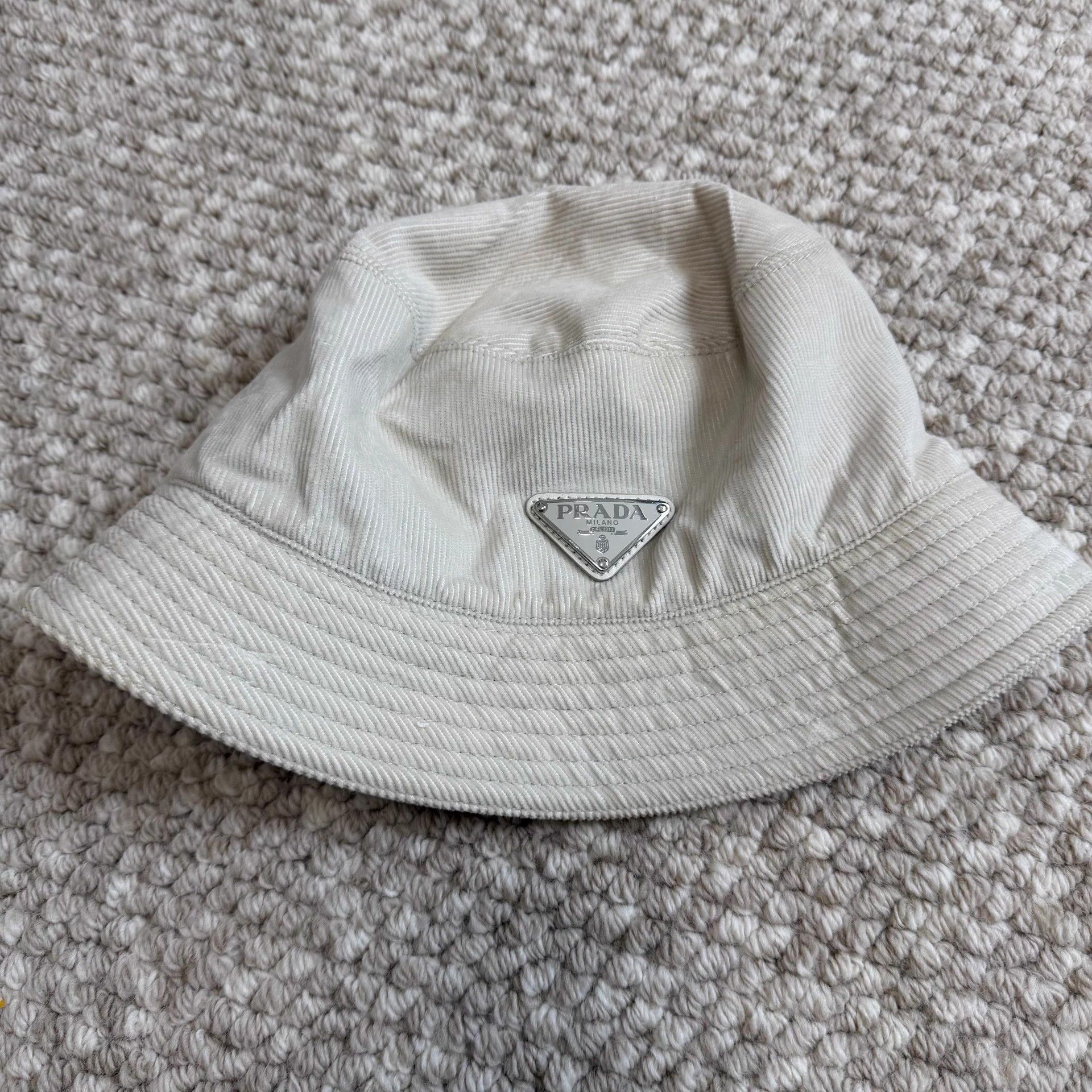 Prada PRADA Enamel Corduroy Men's Oatmeal Fisherman Hat Size ONE SIZE - 1 Thumbnail