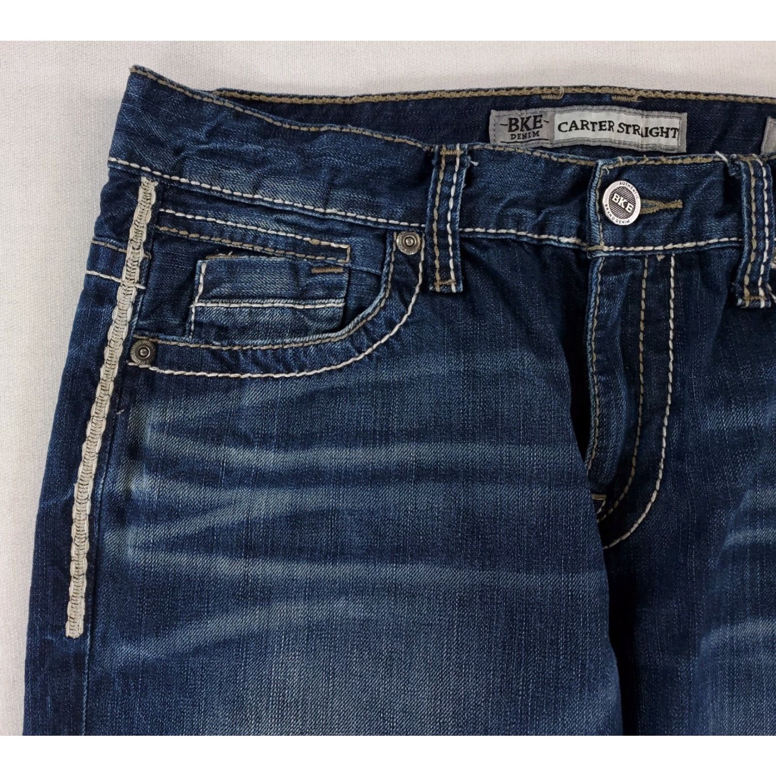 Vintage BKE Buckle Carter Straight Blue Jeans Embroidered 33R Mens 33 x 32 Blue Straight Jeans 33R Mens Size US 33 - 2 Thumbnail