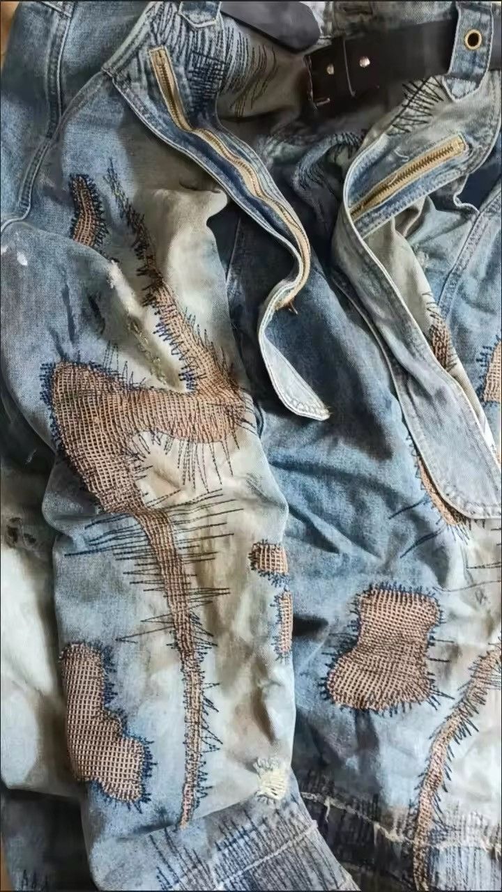 Designer × Japanese Brand × Vintage Destruction Style Embroidered Wide Leg Denim Size 32" / US 10 / IT 46 - 6 Thumbnail