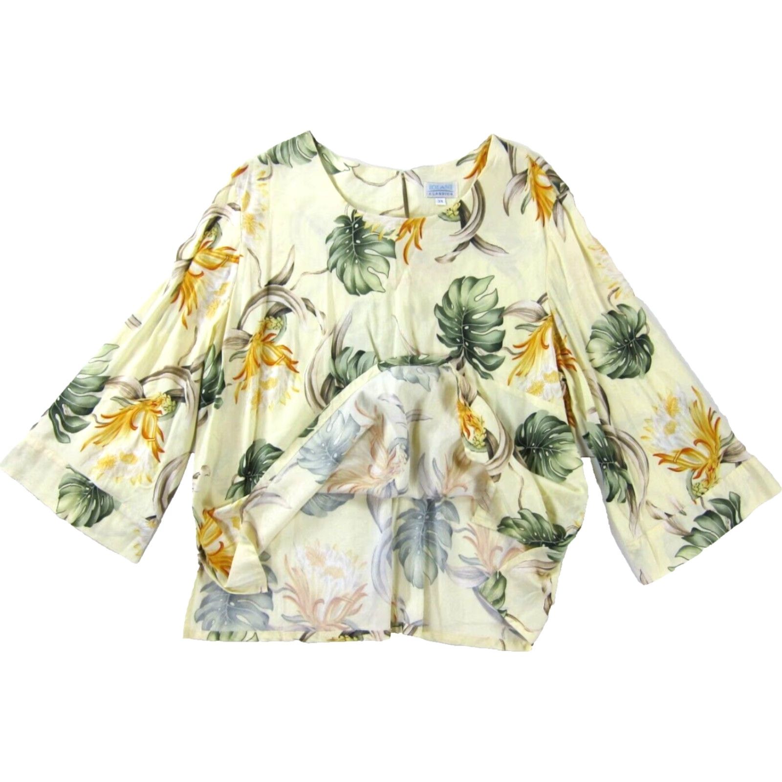 IOLANI IOLANI Blouse Tunic 3/4 Sleeve Floral Hawaiian Rayon Yellow 3X Womens Size XXL / US 16-18 / IT 52-54 - 5 Thumbnail