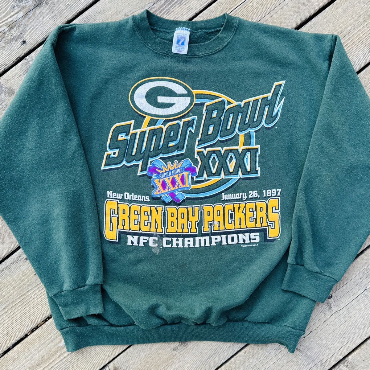 Logo 7 1997 Green Bay Packers Super Bowl XXXI Champs Sweatshirt L Size US L / EU 52-54 / 3 - 1 Thumbnail