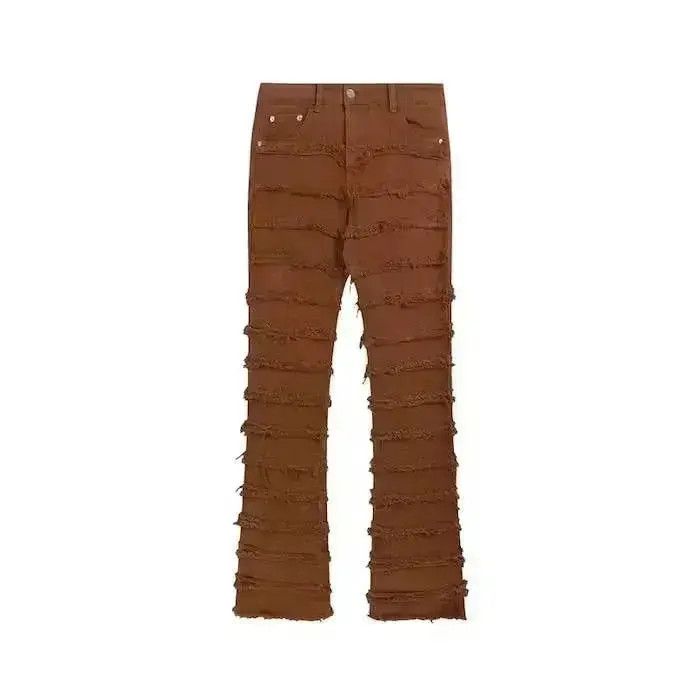 Japanese Brand Brown Striped Tassel Frayed Straight Baggy Jeans Pants Size US 32 / EU 48 - 6 Thumbnail