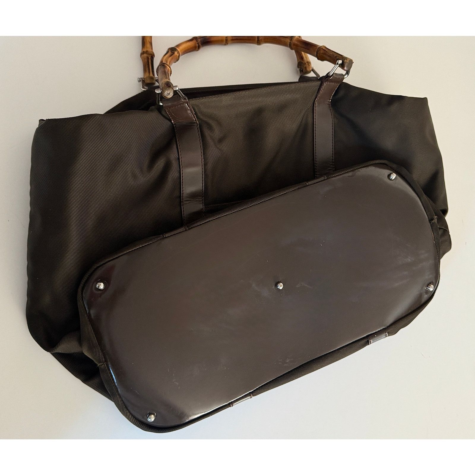 GUCCI Bamboo Tote Bag Nylon Leather Black