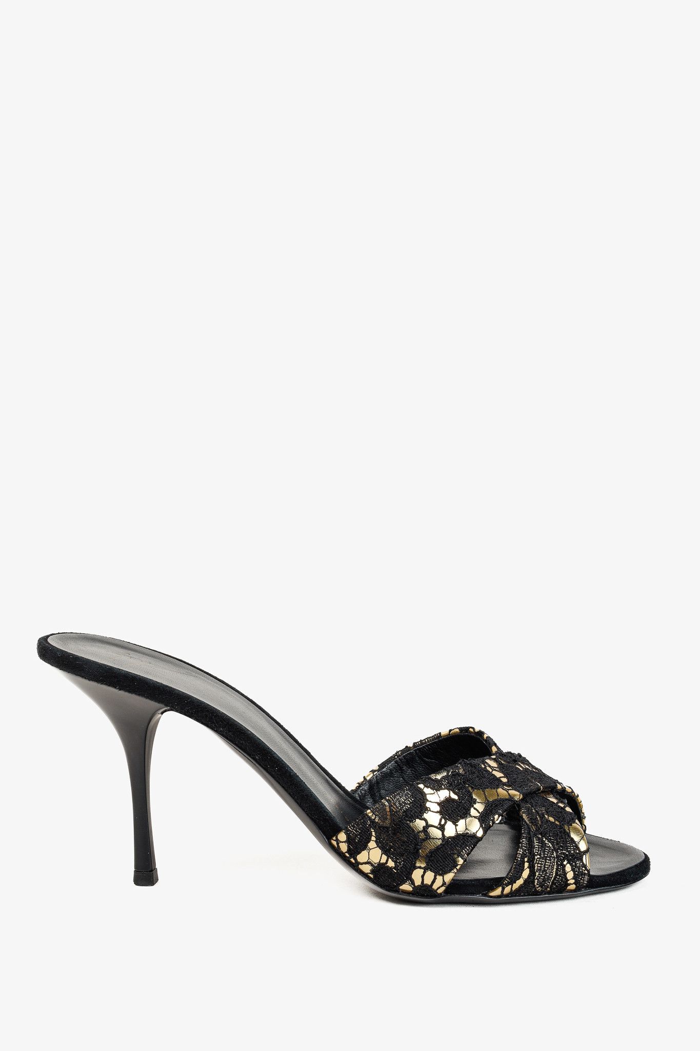Giuseppe Zanotti Giuseppe Zanotti Gold & Black Lace Crossover-Strap Mules Size US 9 / IT 39 - 2 Thumbnail