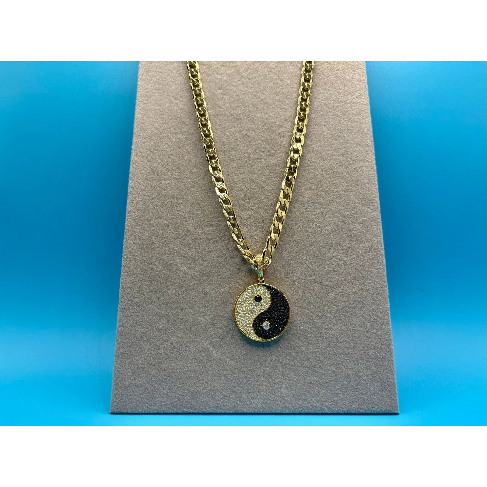 Jewelry NEW Moissanite Ying Yang Pendant & 24" Cuban - Vermeil over Size ONE SIZE - 9 Thumbnail