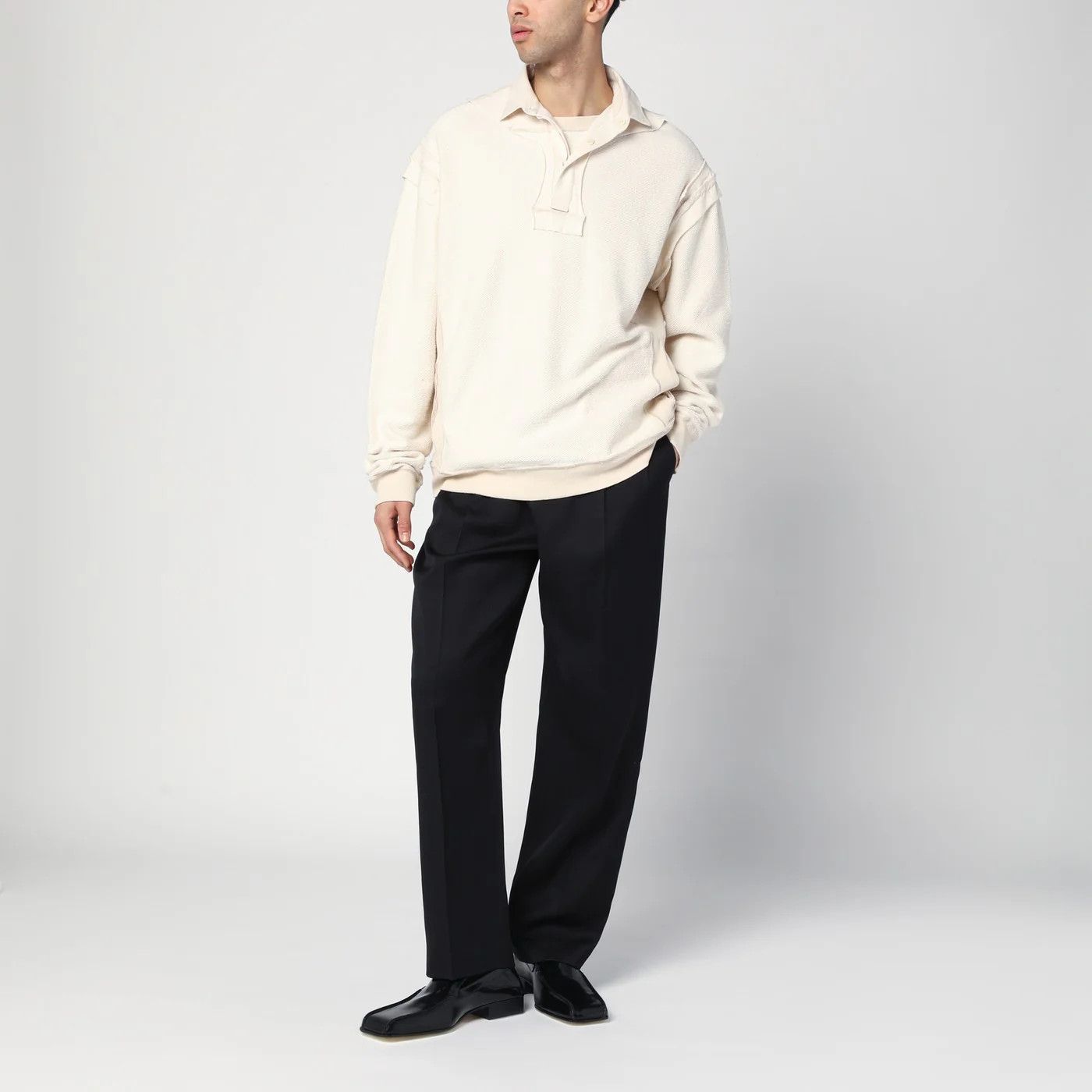 Maison Margiela o1d2blof0526 Distressed-effect Sweatshirt in Ecru Size US L / EU 52-54 / 3 - 3 Thumbnail