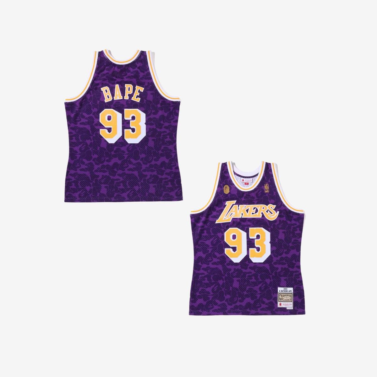 Image of Bape X Mitchell & Ness Los Angeles Lakers Jersey Purple, Men's (Size 2XL)