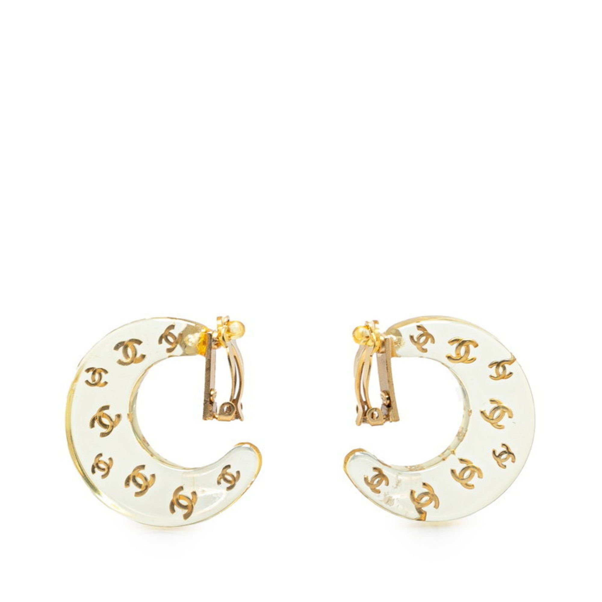 Chanel Coco Mark Hoop Earrings, Gold with Clear Plated, Women's