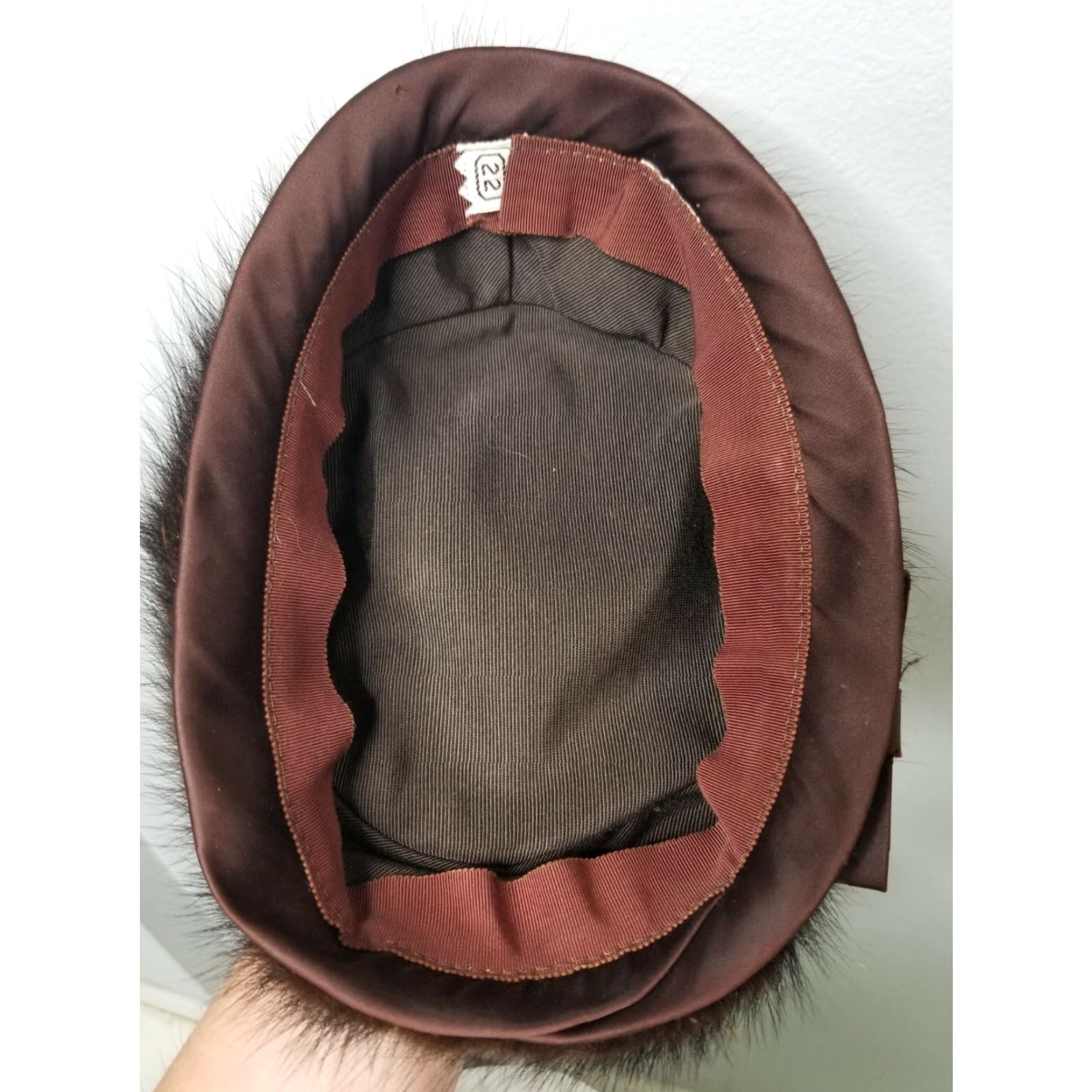 Vintage Vintage Union Made Pillbox Hat 1950s Brown Mink Fur Satin 22 Size ONE SIZE - 6 Thumbnail