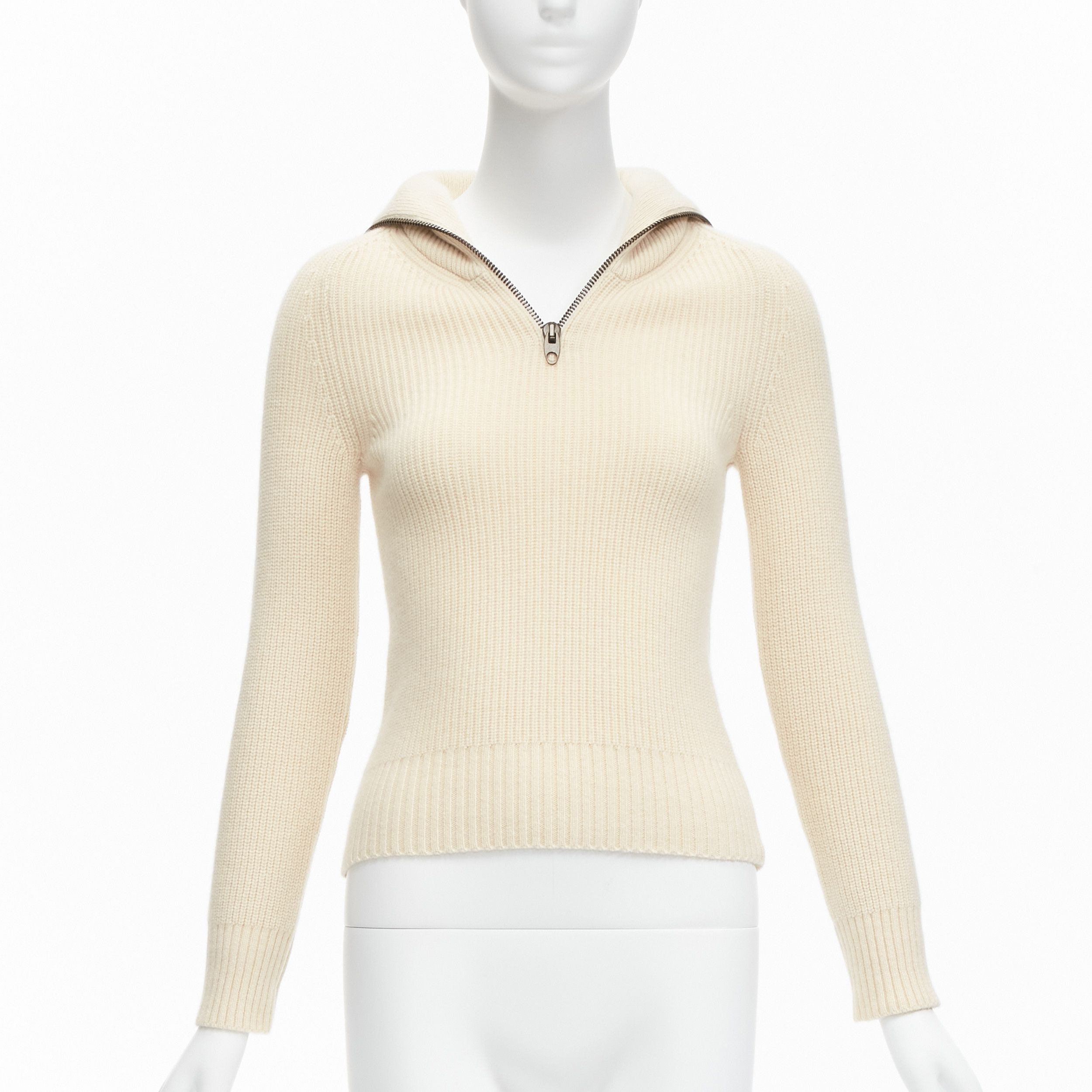 Petar Petrov new PETAR PETROV 2022 100% cashmere cream half zip sailor collar ribbed sweater FR34 XS Size XS / US 0-2 / IT 36-38 - 1 Thumbnail
