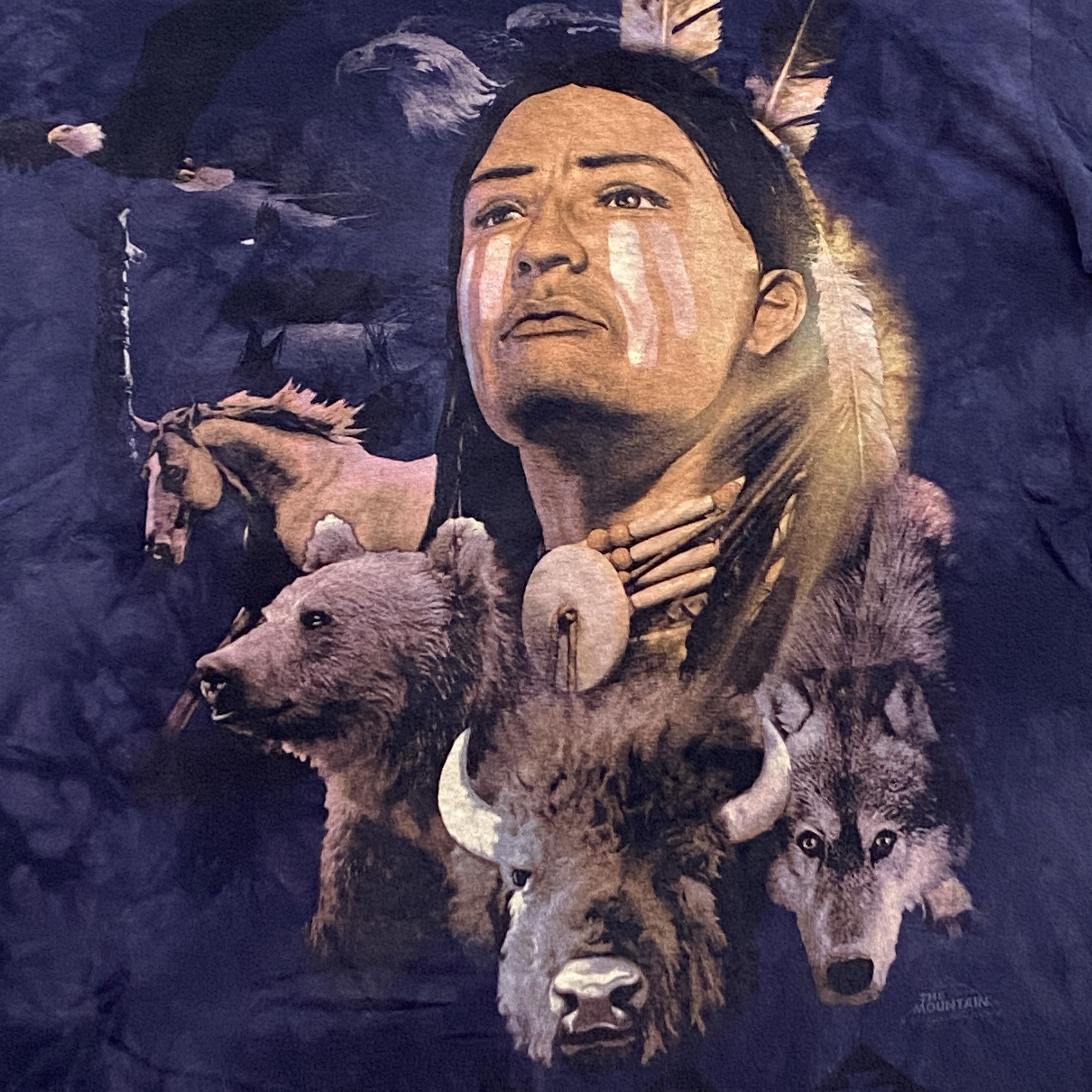 The Mountain × Vintage Y2K T Shirt Men XL VANISHING NATIVE WILDLIFE Blue Tie Dye Size US XL / EU 56 / 4 - 3 Thumbnail