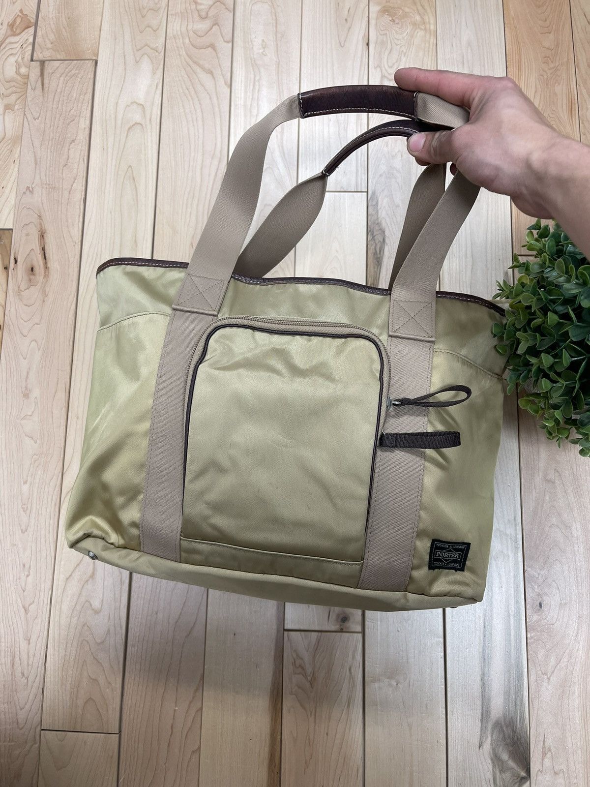 image of Porter Tan Brown Zip Closure Tote/top Handle Bag in Brown Tan, Men's