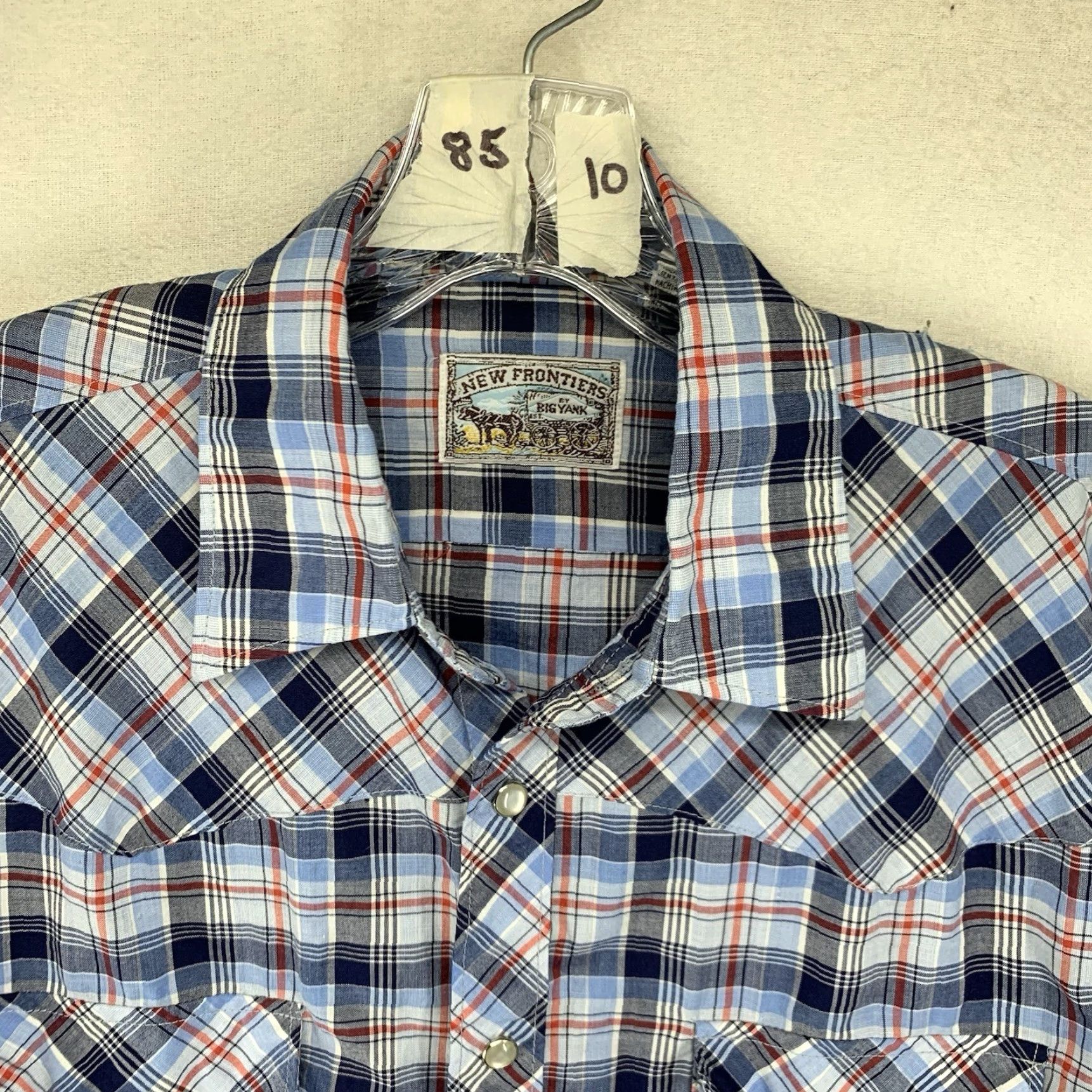 Vintage Western Pearl Snap Shirt Mens Medium Blues Red Plaid Long Sleeve Thin FLAWS Size US M / EU 48-50 / 2 - 4 Thumbnail