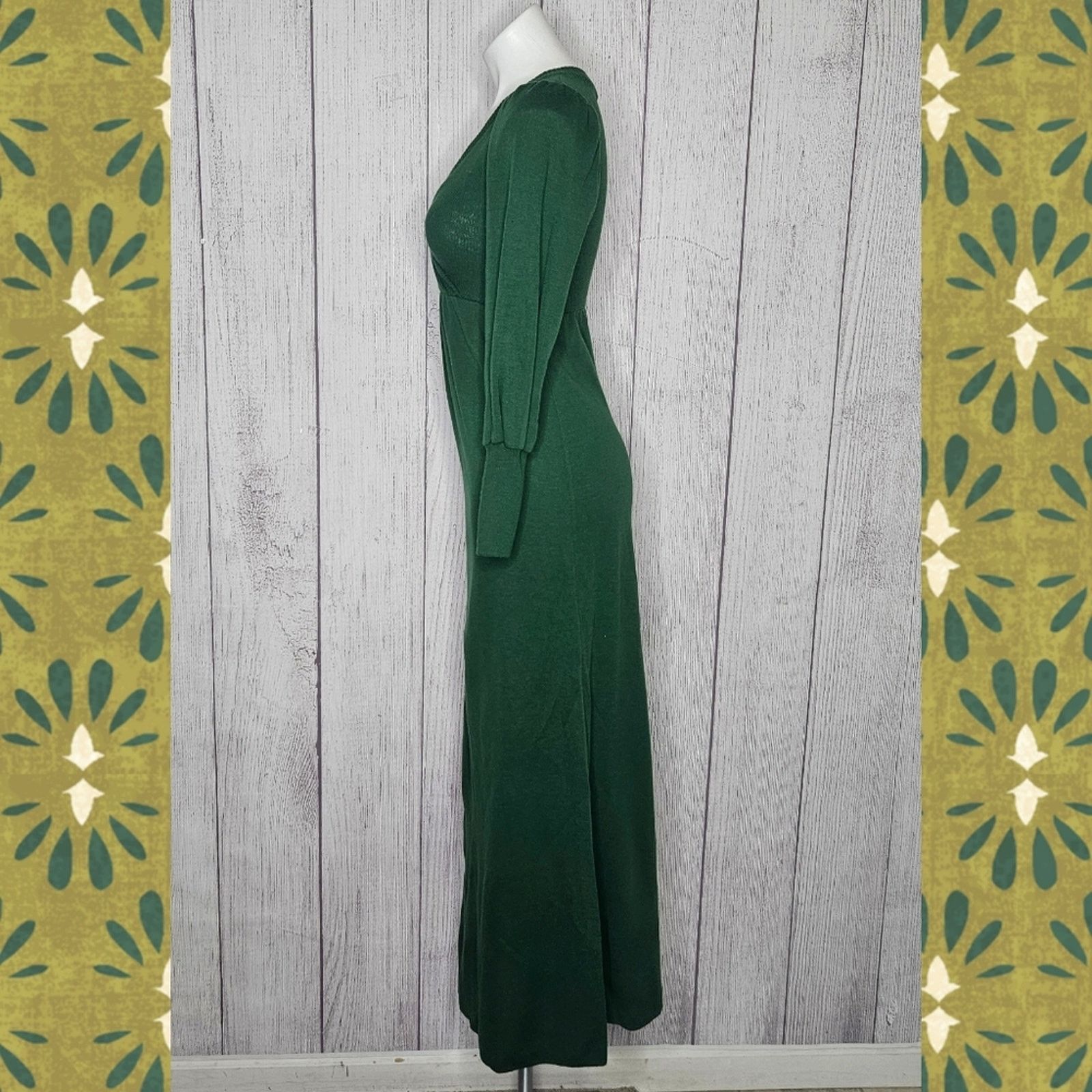 Vintage VTG 70s Green Maxi Dress w Surplice Neckline, HUBBA HUBBA Size M / US 6-8 / IT 42-44 - 3 Thumbnail