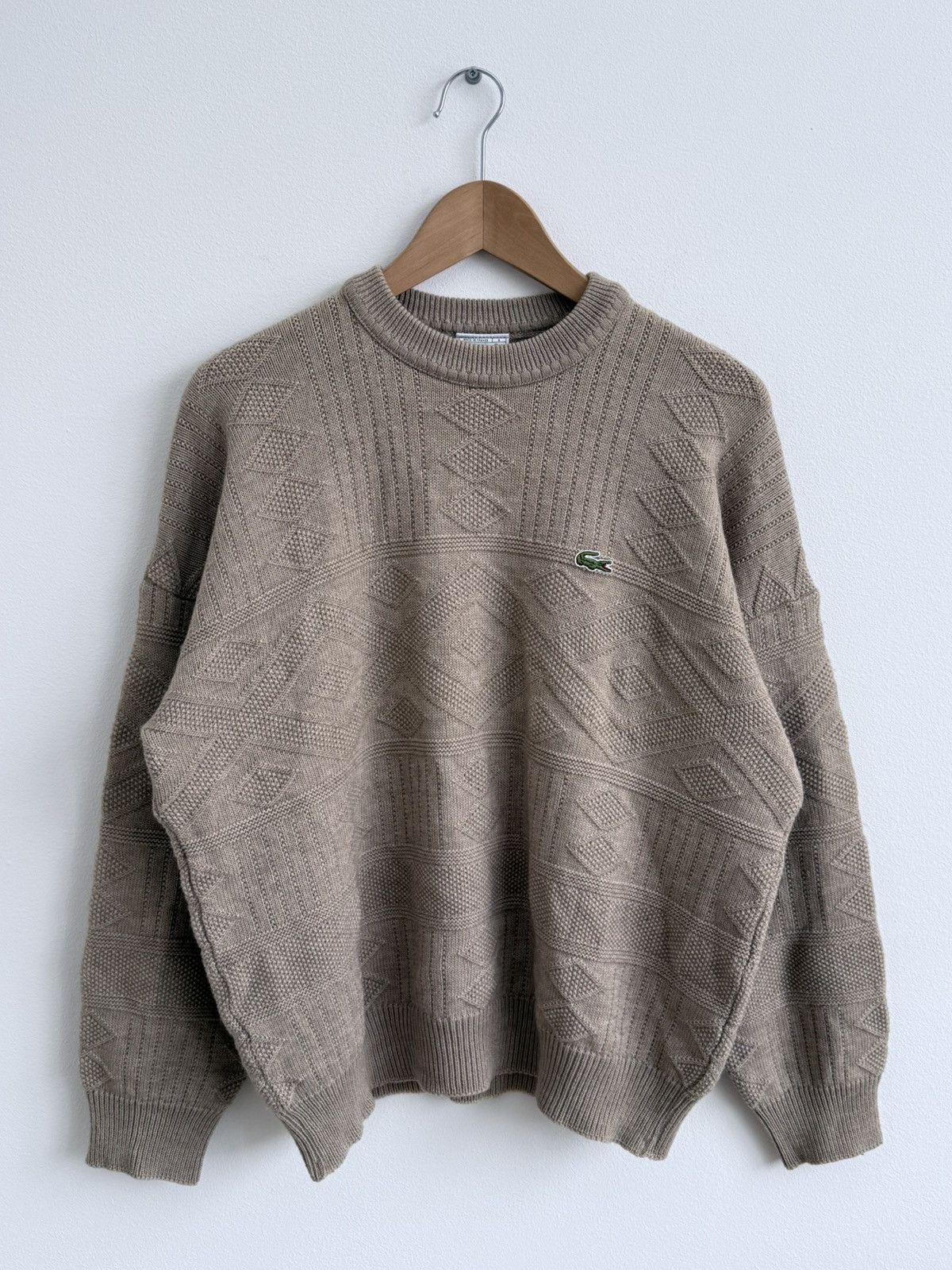 Lacoste Vintage 90s Lacoste Brown 3D Knit Sweater Size US L / EU 52-54 / 3 - 2 Thumbnail