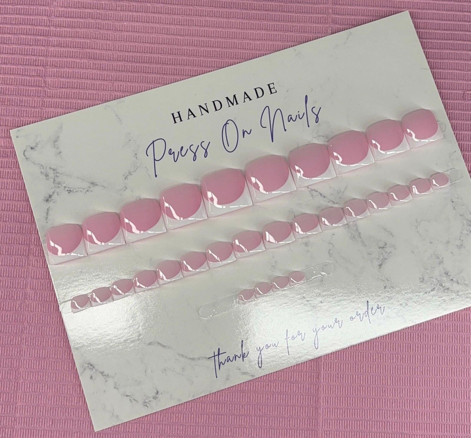 Handmade press on toenails pink nude white French tips handmade gel Size ONE SIZE - 6 Thumbnail