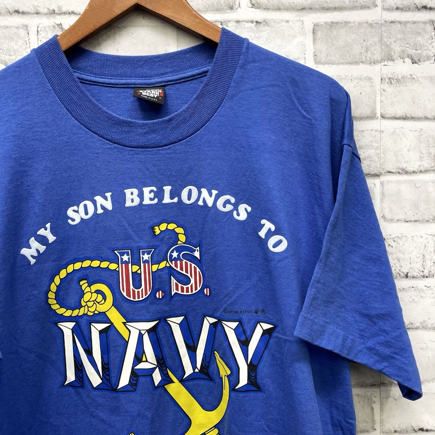 Vintage VTG USA Navy Graphic Tee Single Stitch Screen Stars Best Blue Mens Size XXL Size US XXL / EU 58 / 5 - 2 Thumbnail