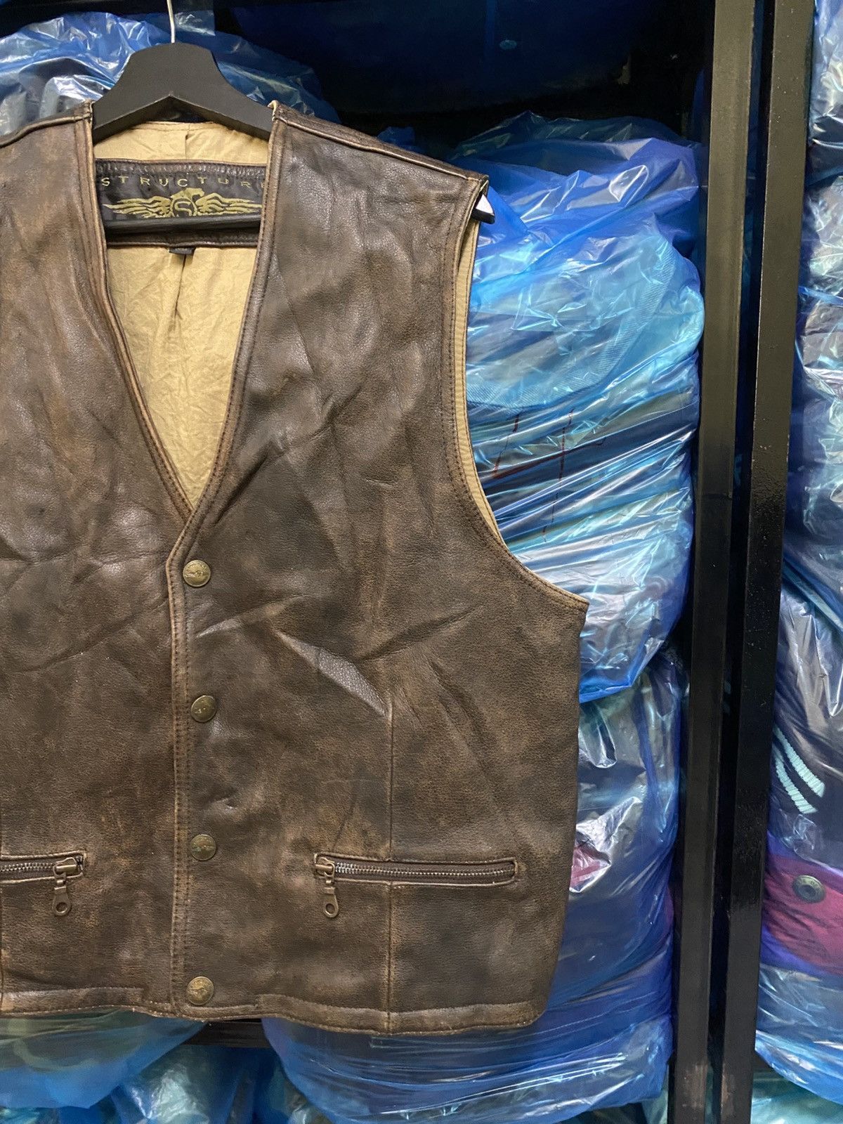 Structure Vintage Structure Leather Vest XL Brown Genuine Leather Size US XL / EU 56 / 4 - 4 Thumbnail