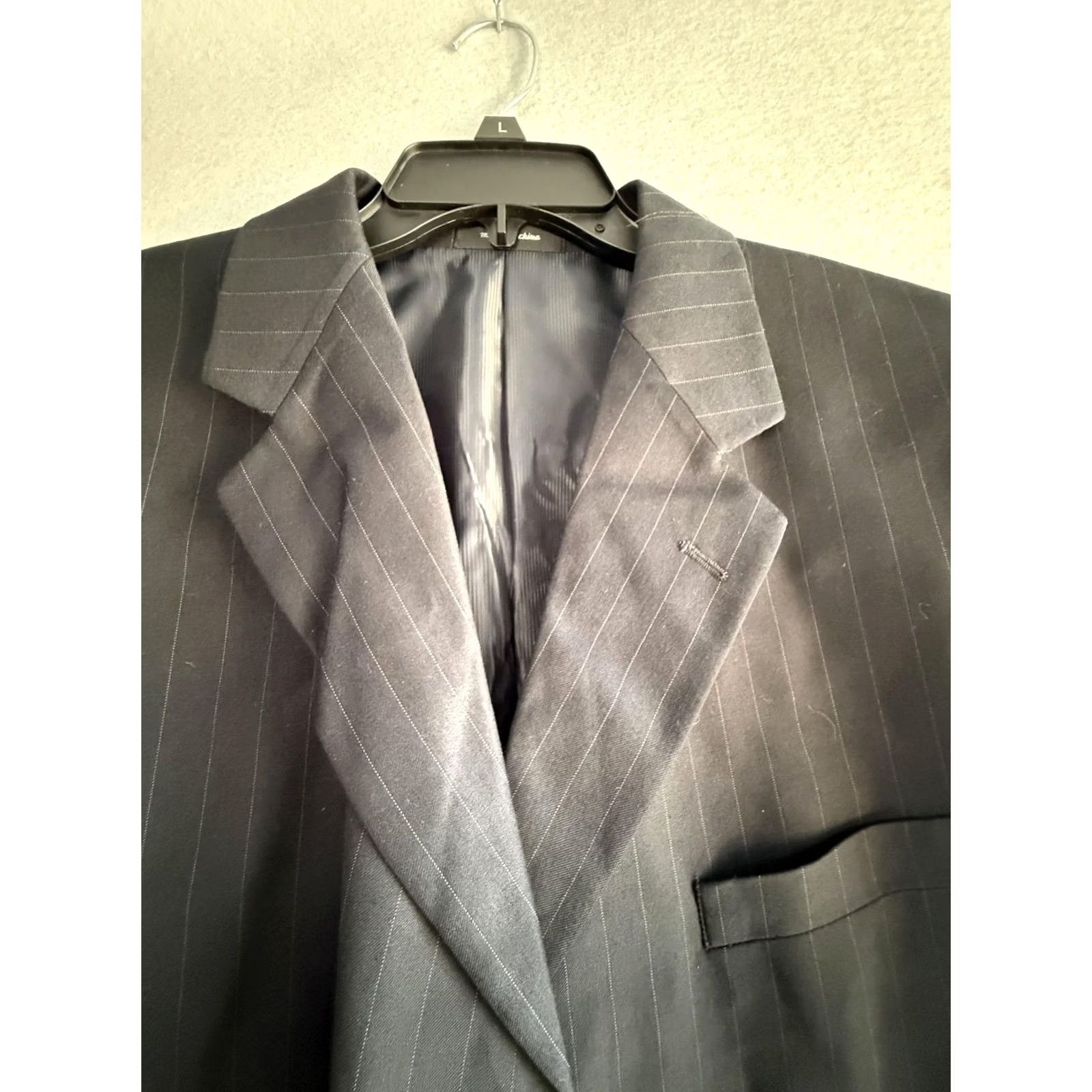 George George Suit 2 Piece Jacket Pants Mens 48L 44x32 Blue Pinstripe Polyester Viscose Size 48R - 3 Thumbnail