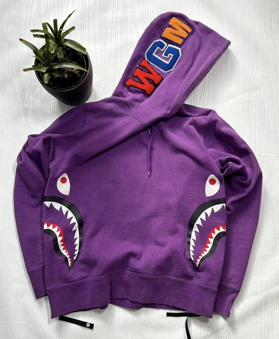 image of Bape Side Shark Pullover Hoodie in Purple, Men's (Size Medium)