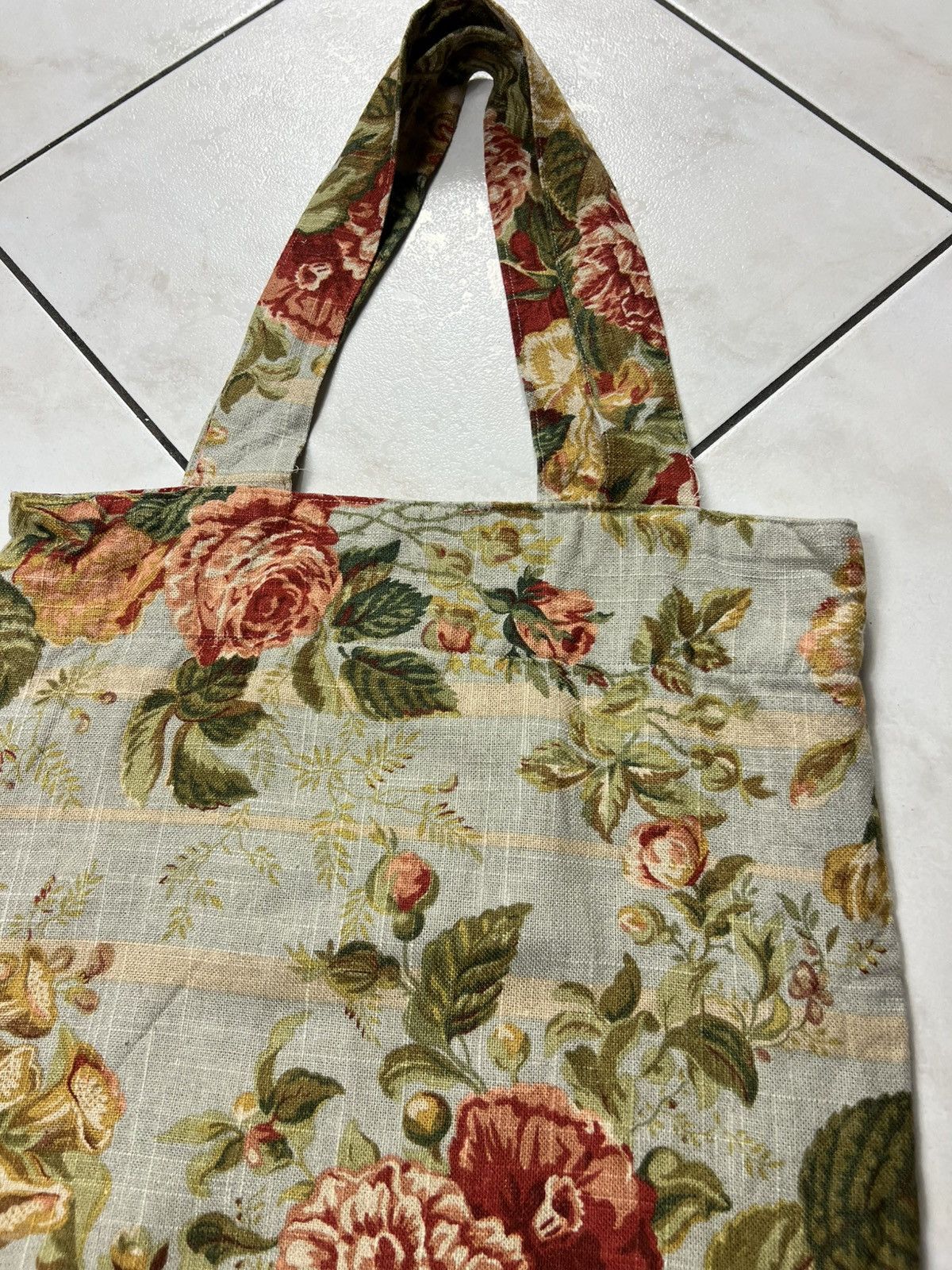 Handmade Vintage handmade floral tote bag F.S. Design art full print Size ONE SIZE - 13 Thumbnail