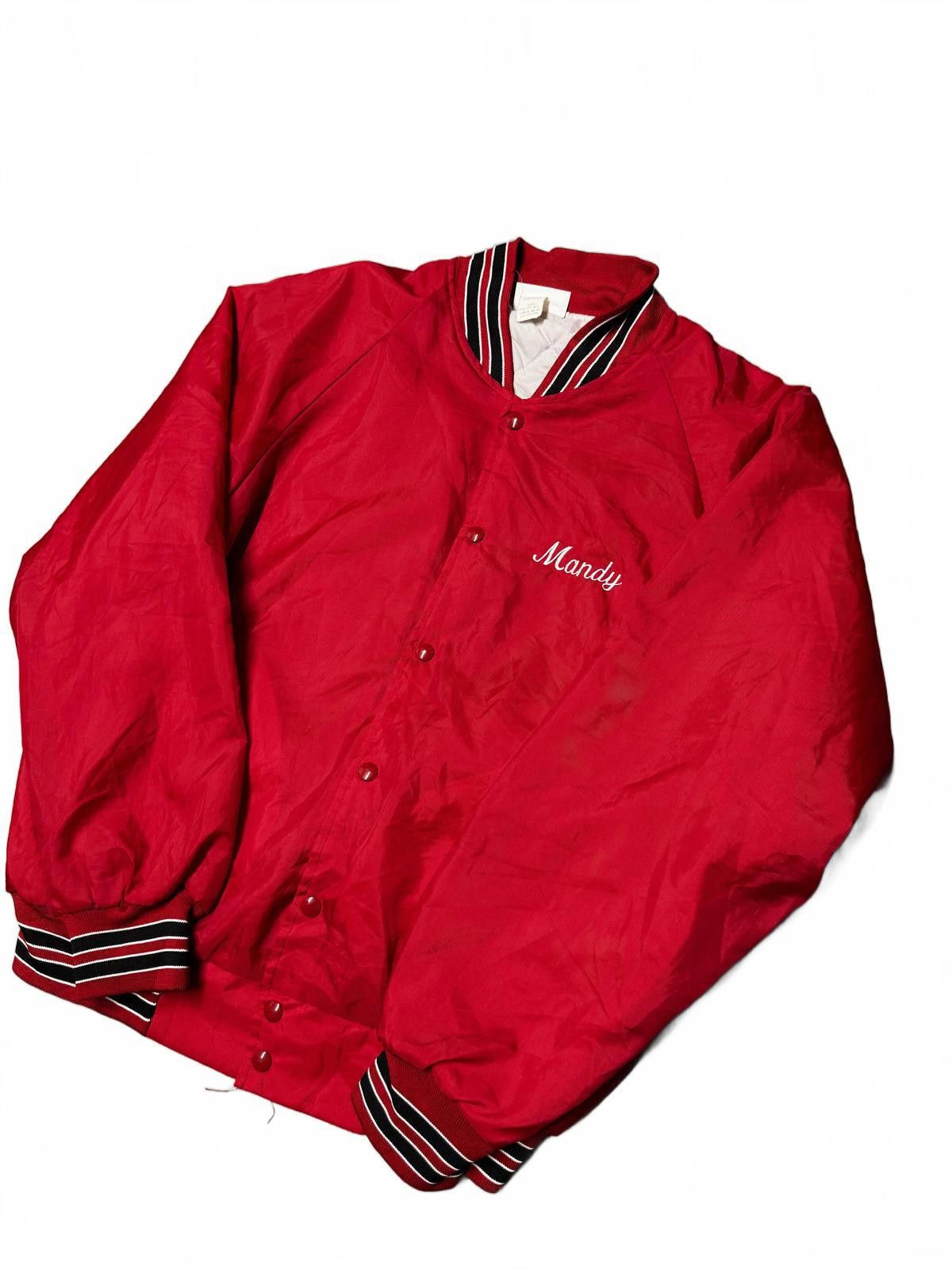 Designer Vintage Red Bomber Jacket with Black Stripes Size L / US 10 / IT 46 - 2 Thumbnail