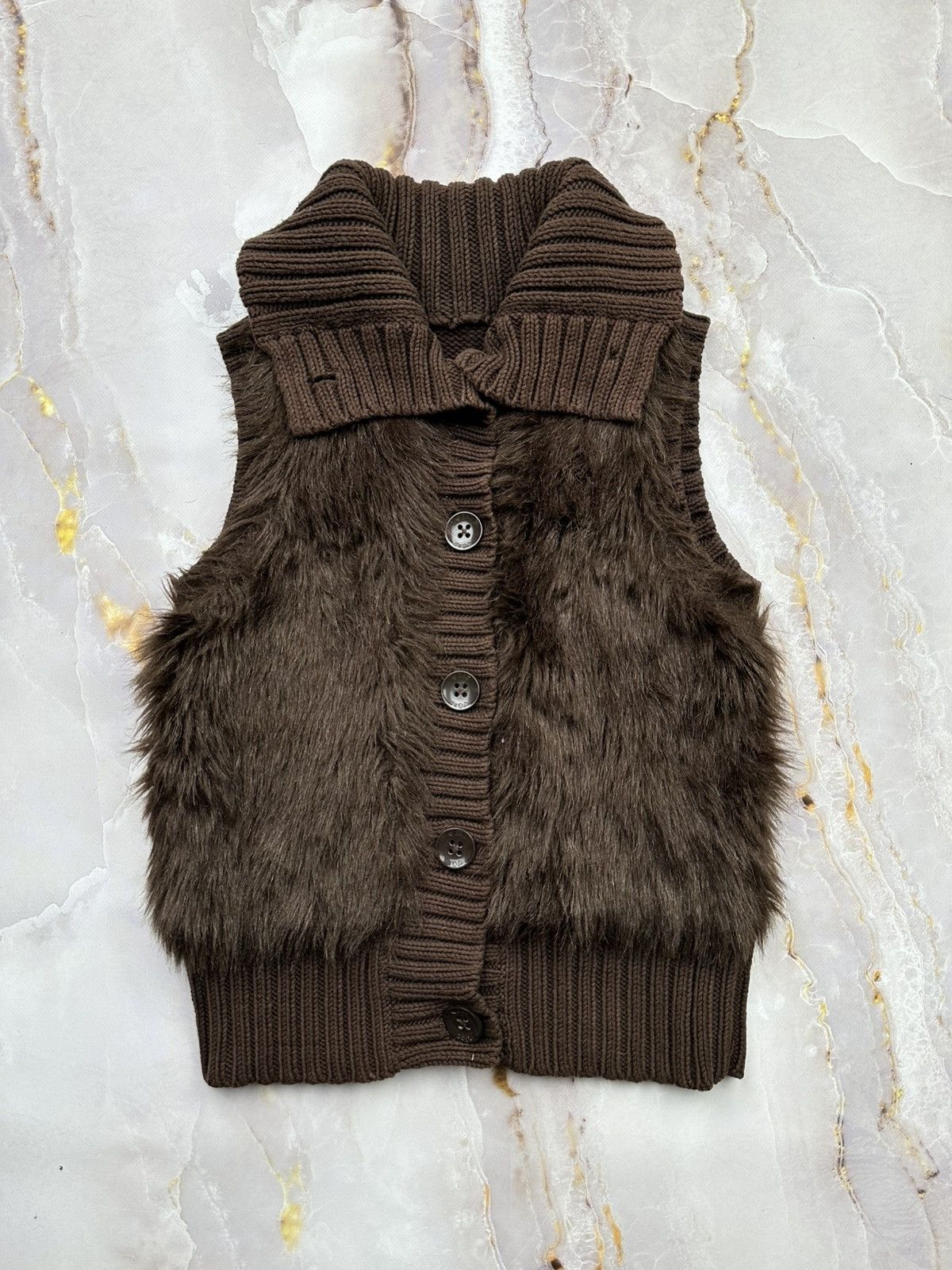 Vintage Knit Vest With Faux Fur