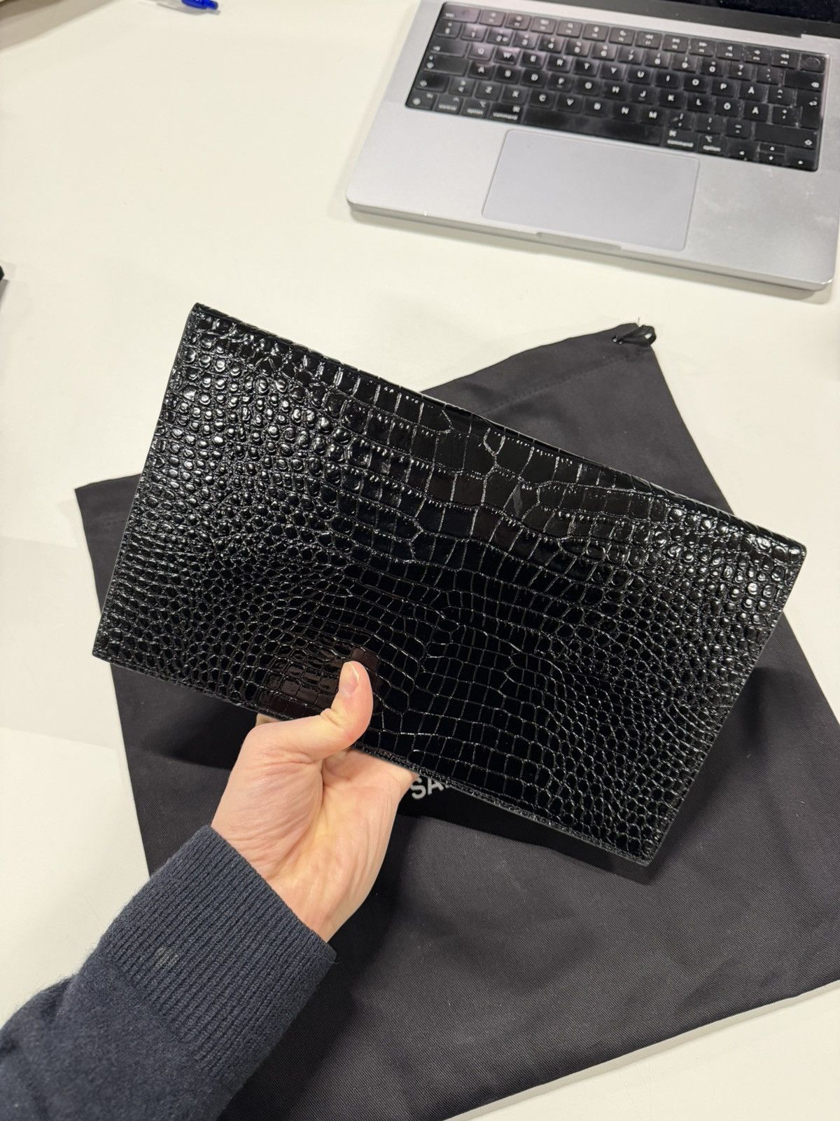 Saint Laurent Paris Saint Laurent Uptown Croco Leather Pouch NEW 900$ Size ONE SIZE - 4 Thumbnail