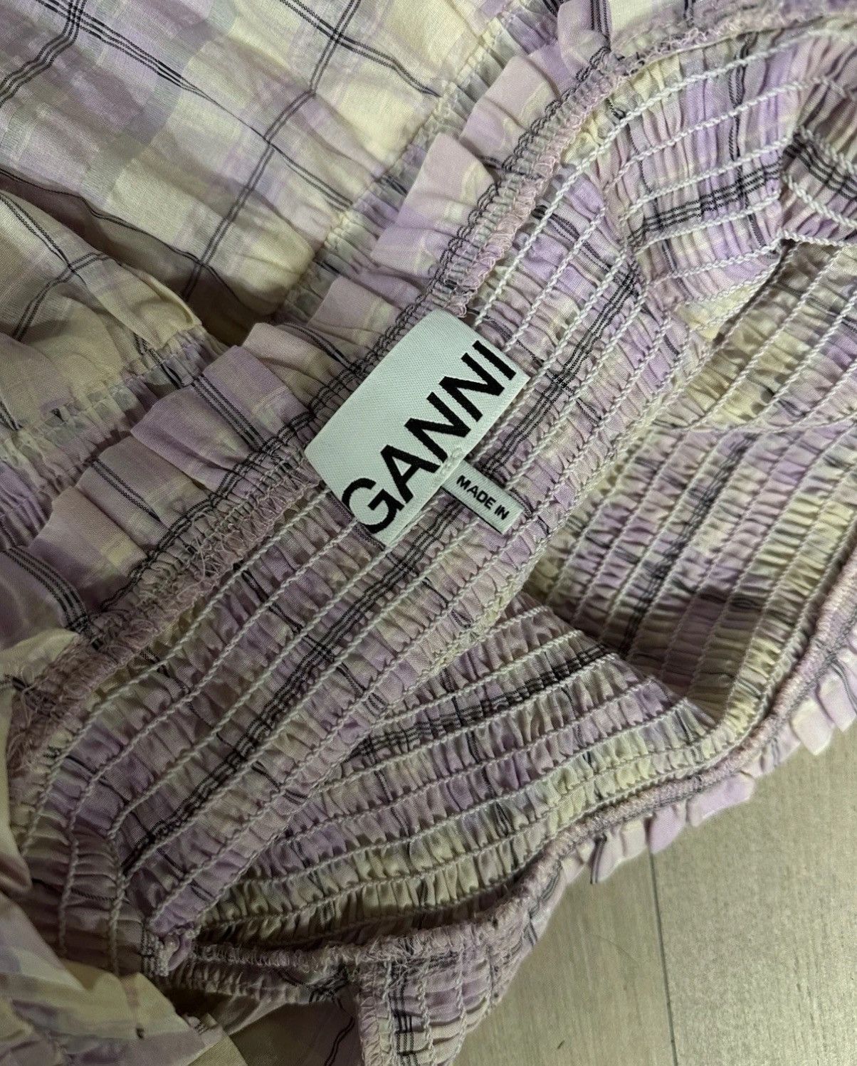 Ganni Ganni Ba.A Plaid Check Cotton Balloon Sleeve Purple Blouse Size XS / US 0-2 / IT 36-38 - 7 Thumbnail