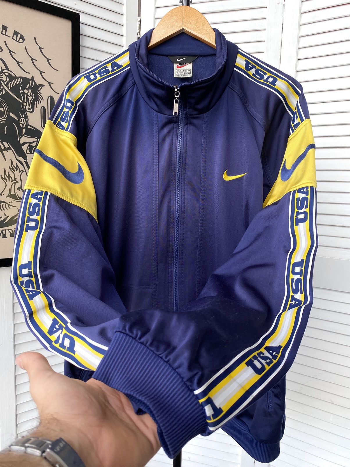 Nike × Vintage Vintage Nike USA Big Swoosh Lampasas Y2K Track Jacket Size US XL / EU 56 / 4 - 4 Thumbnail