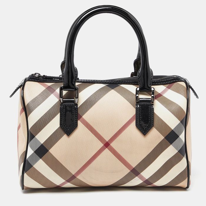 Burberry BURBERRY Beige/Black Nova Check PVC and Patent Leather Chester ...