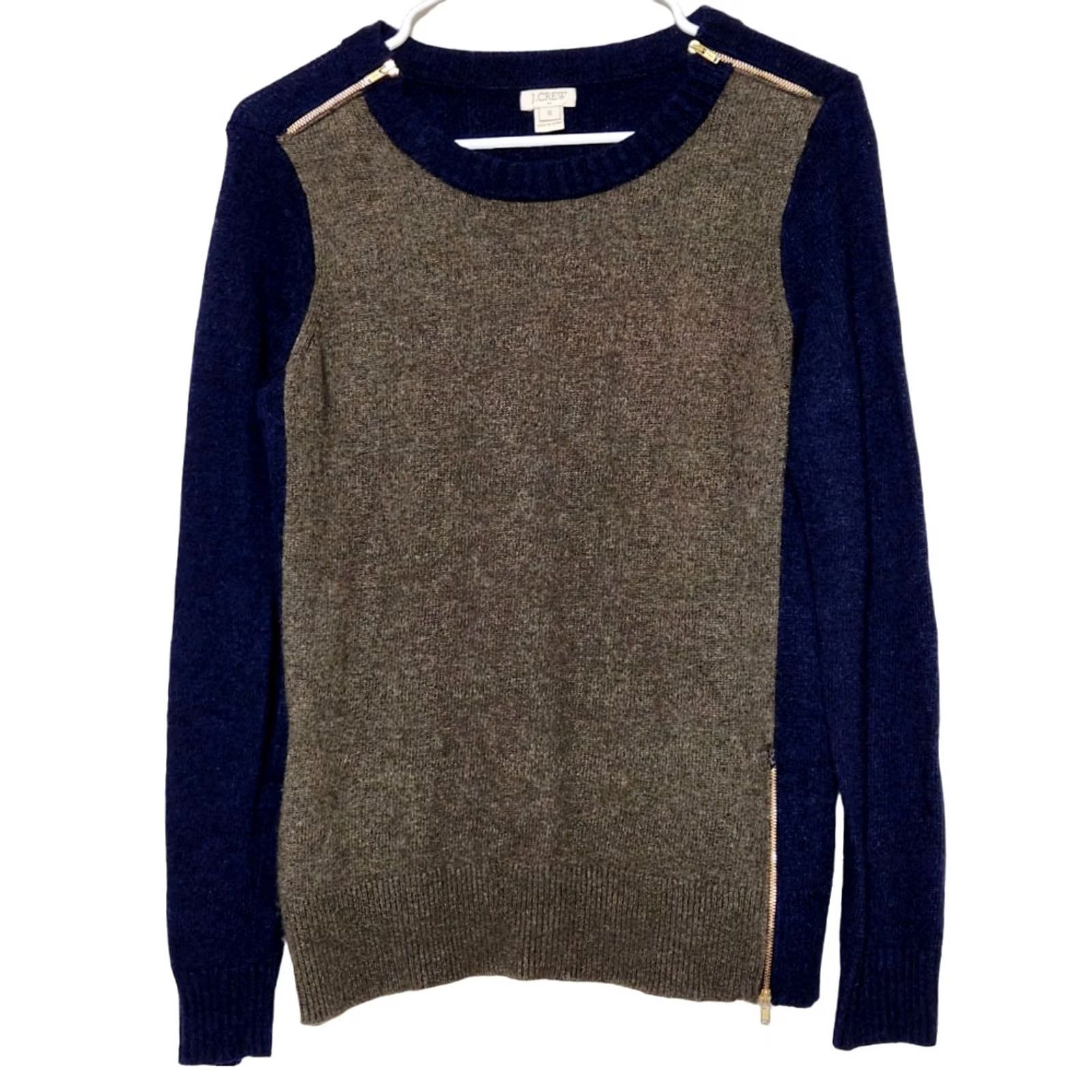 J.Crew J. Crew Womens S Colorblock Wool Blend Sweater Pullover Crewneck Zip Accents Size S / US 4 / IT 40 - 2 Thumbnail