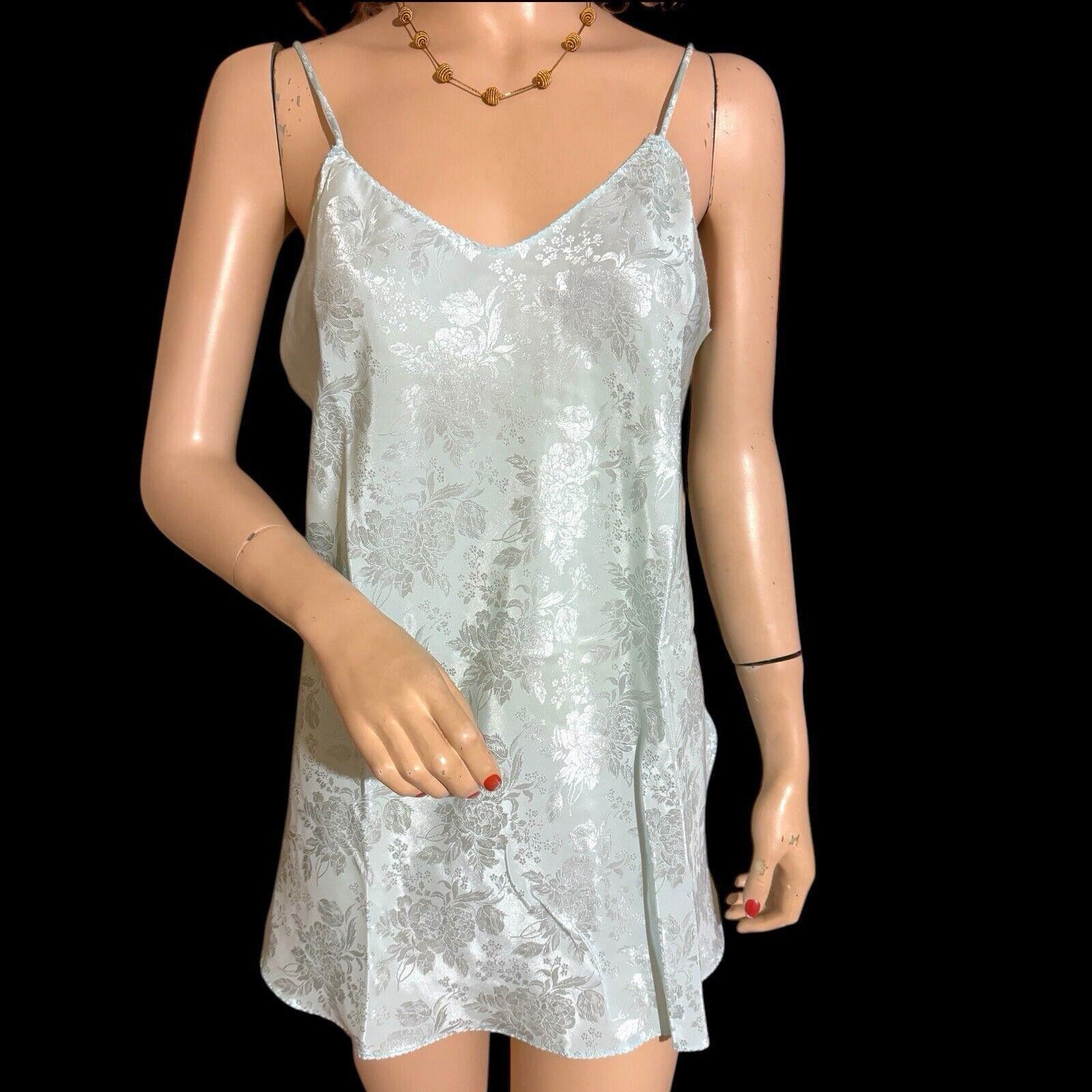 Designer Vintage ROMANTIC MOODS Blue Satin Chemise Nightgown Sz M L Size ONE SIZE - 2 Thumbnail