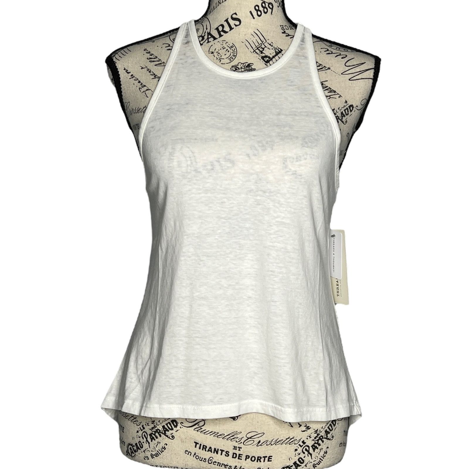 Threads 4 Thought White Racerback High Round Neck Thin Strap Tank Size XS / US 0-2 / IT 36-38 - 1 Thumbnail