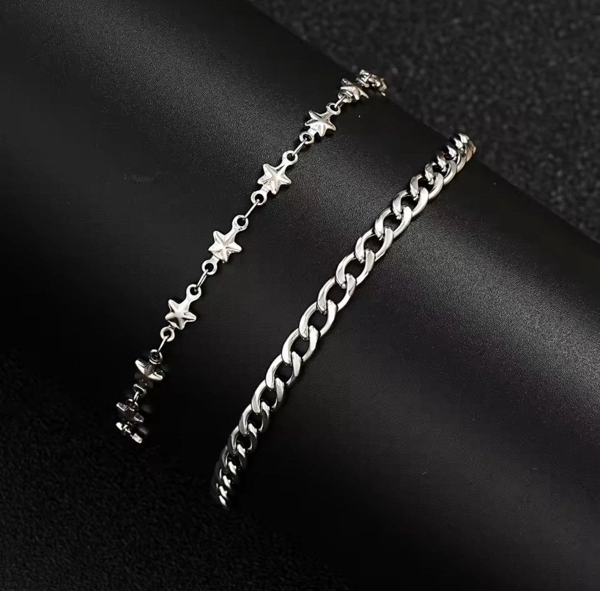 Jewelry Men's Fashion Stainless Steel Double Chain Star Bracelets Size ONE SIZE - 3 Thumbnail