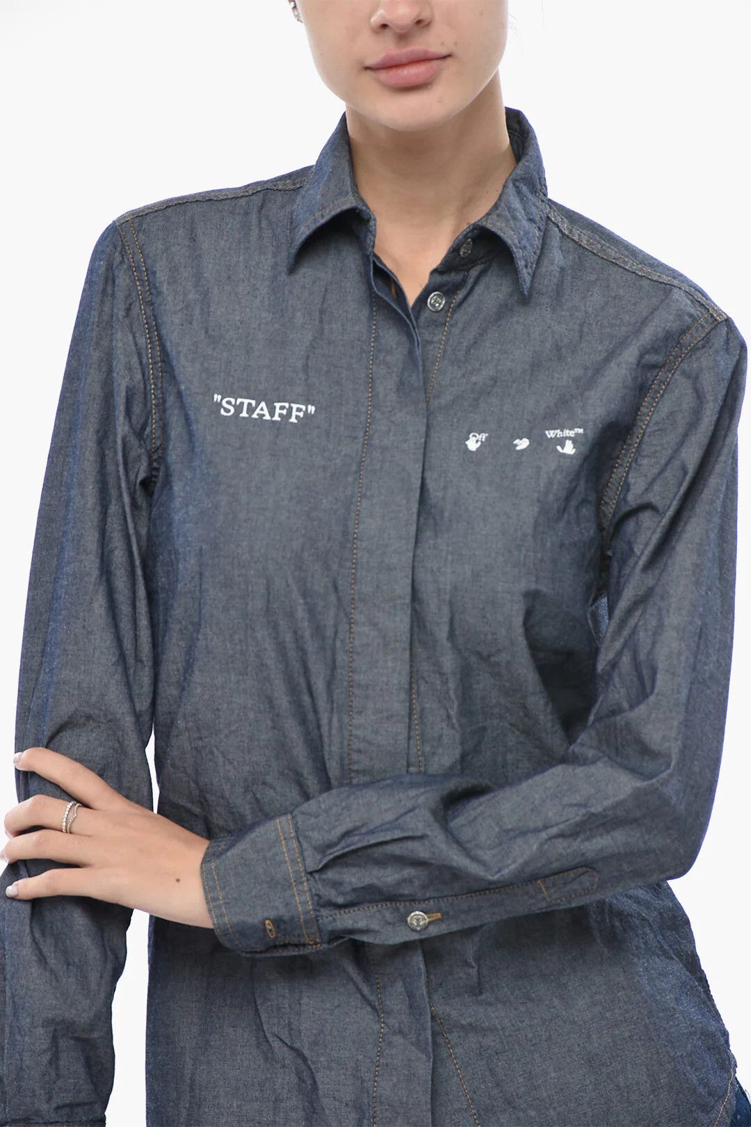 Off-White og1mm0426 Cotton Blouse in Blue Size XS / US 0-2 / IT 36-38 - 3 Thumbnail