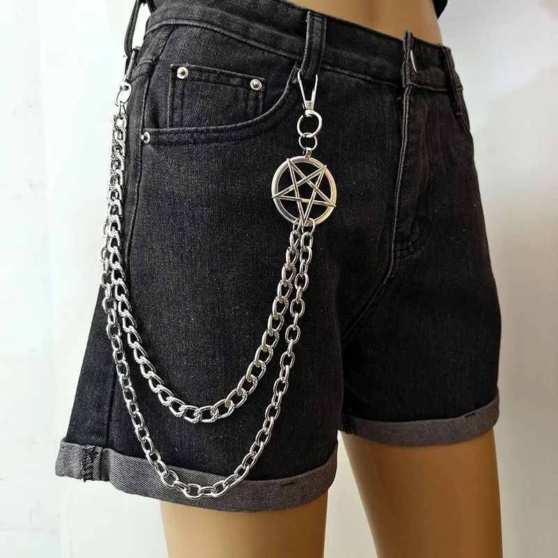 Japanese Brand Silver Double Layered Chain Pentagram Keychain Size ONE SIZE - 1 Thumbnail