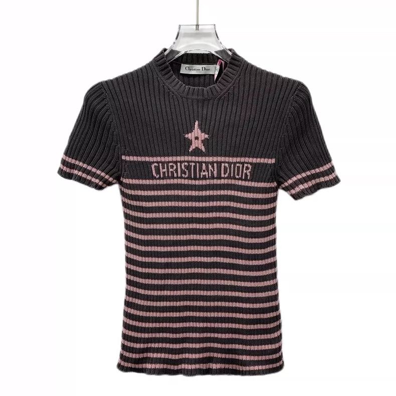 Christian Dior Short Sleeve Striped Knit Top-dmc