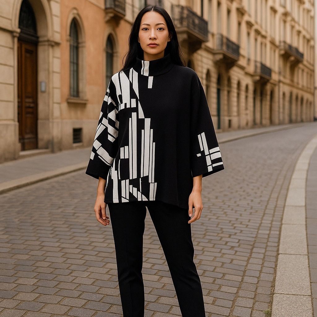 Nordstrom Black and White Schitz Creek Graphic Turtleneck Sweater Size L / US 10 / IT 46 - 1 Thumbnail