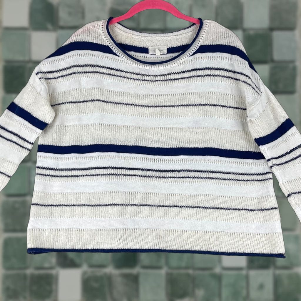 Lou & Grey Lou & Grey Sweater Womens XS Ivory Blue Striped Long Sleeve Knit Pullover Size XS / US 0-2 / IT 36-38 - 1 Thumbnail