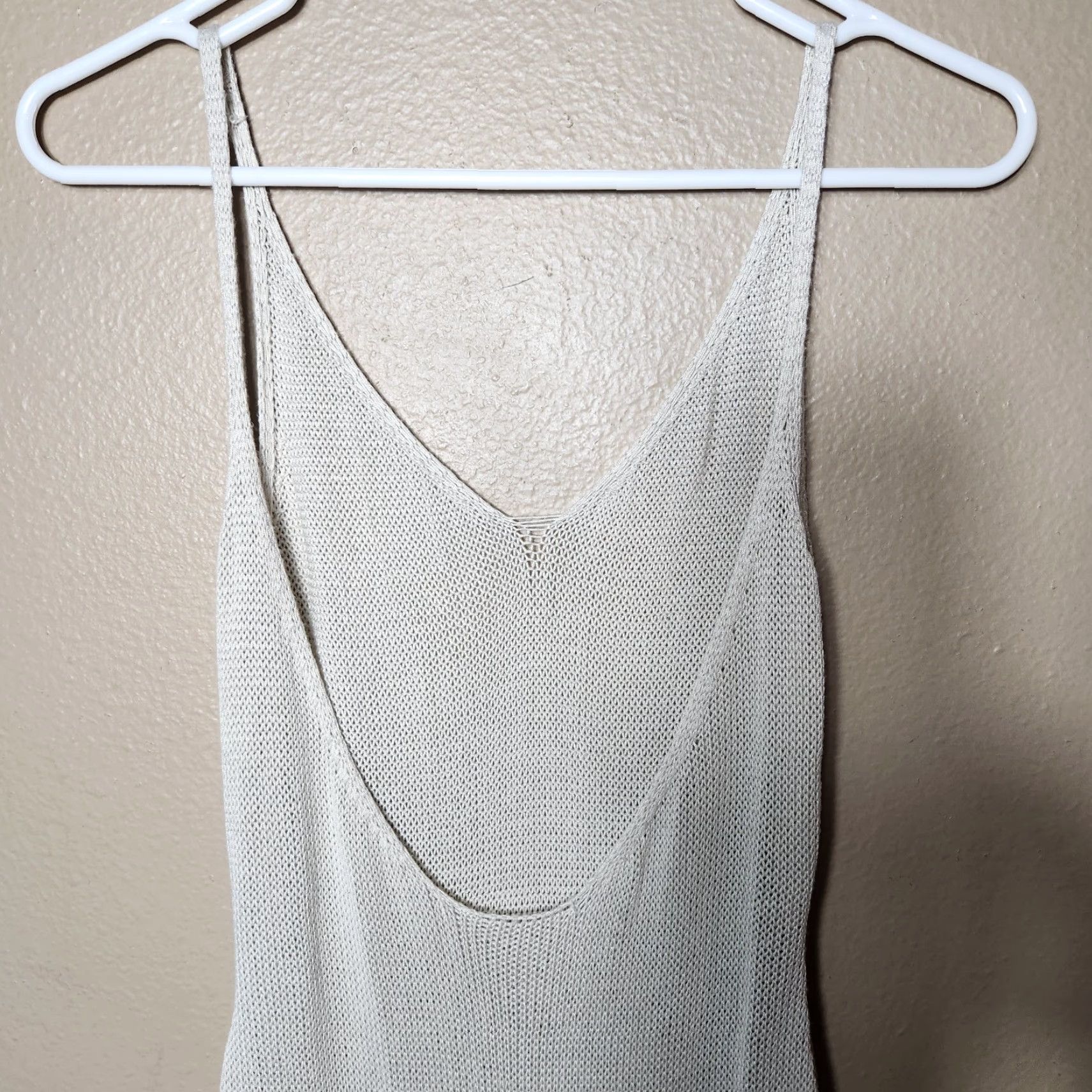 Vintage Womens |S| Beige Lightweight Open Knit Side Slit Knee Length Tank Cover-Up Shirt Size ONE SIZE - 6 Thumbnail