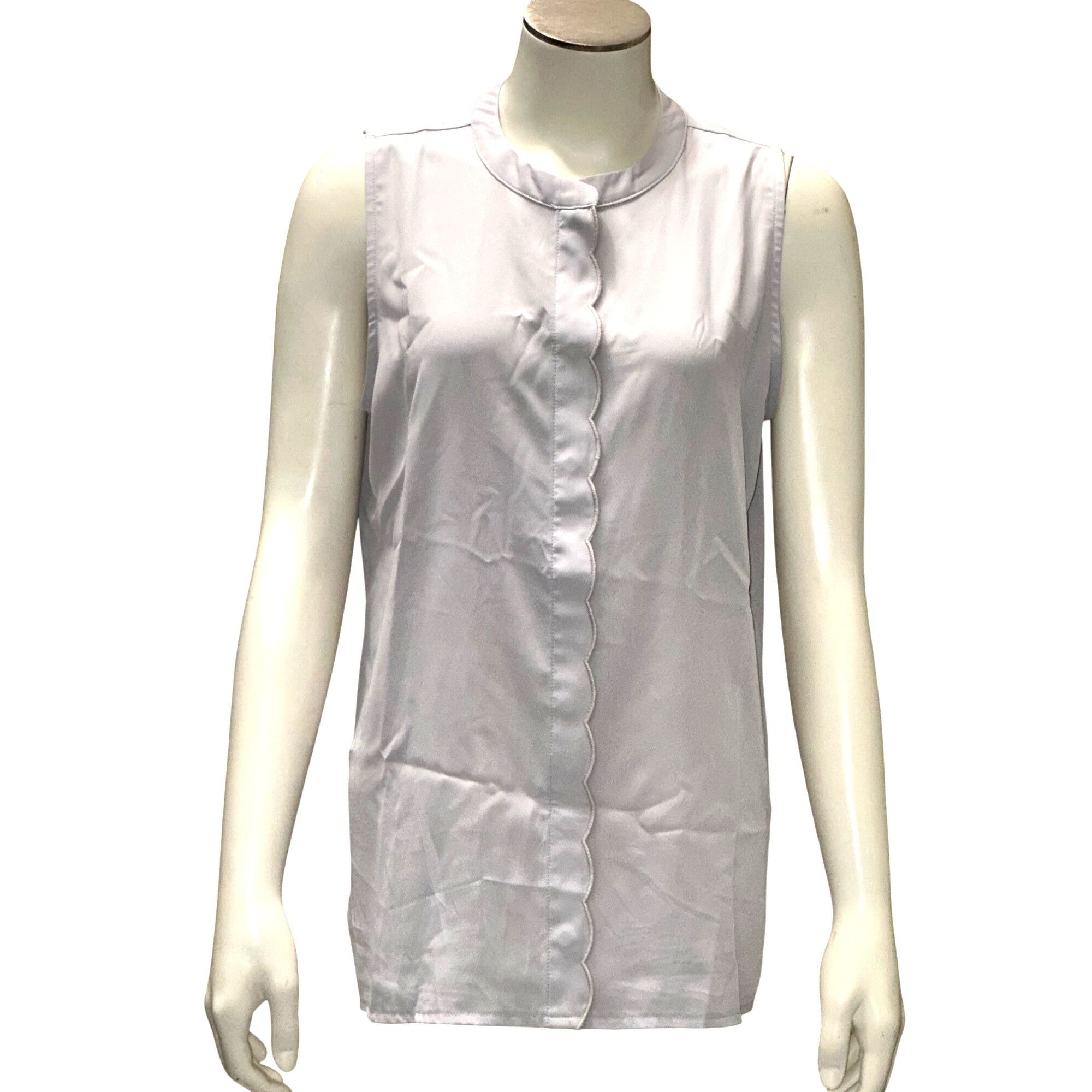 Ann Taylor Ann Taylor Medium Scallop Trim Sleeveless Blouse Gray Minima Size M / US 6-8 / IT 42-44 - 2 Thumbnail