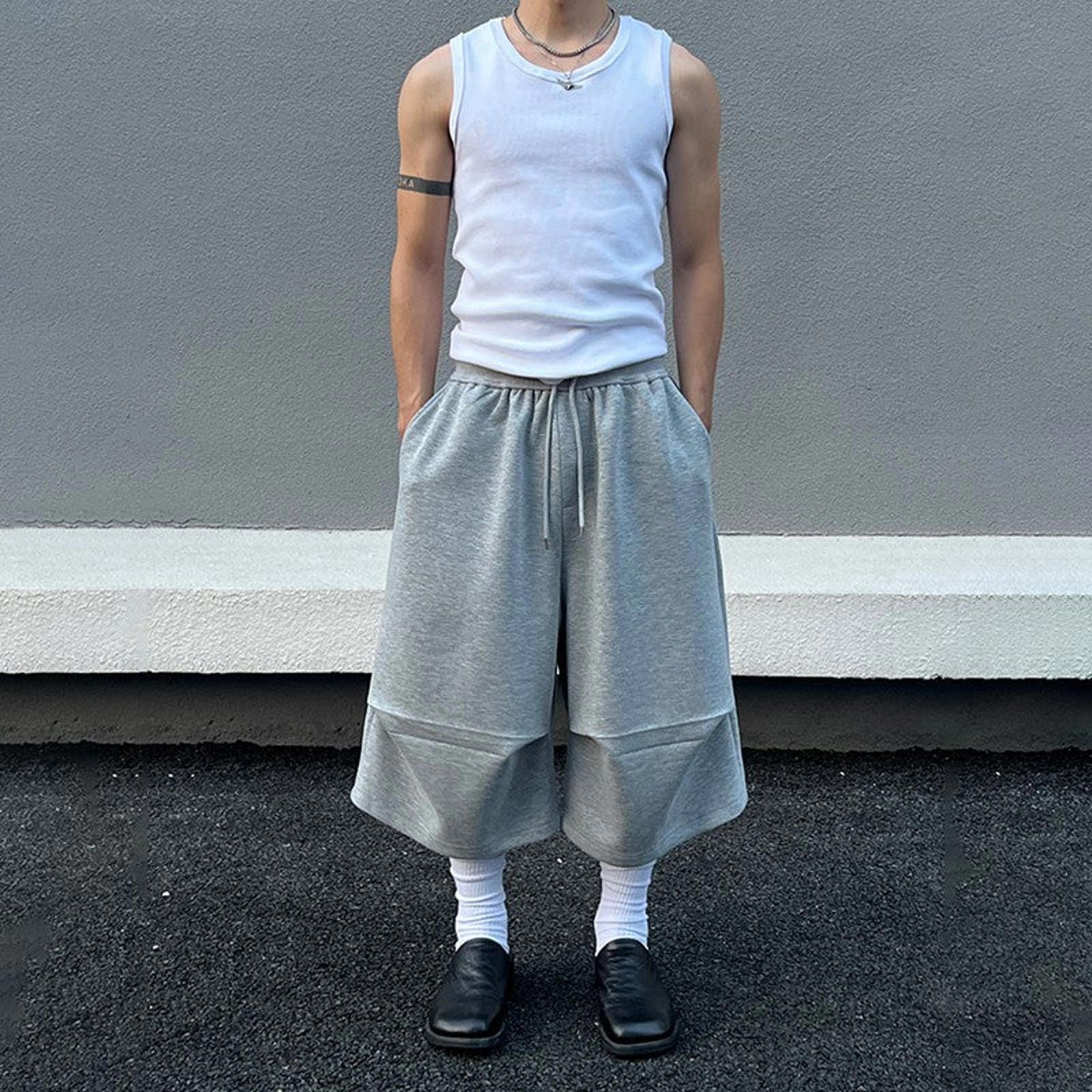 Men's Gray Sweat Wide Long Shorts
