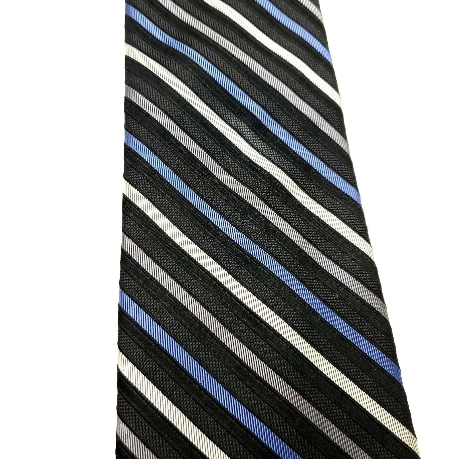 Calvin Klein Calvin Klein Silk Tie Woven Black Blue Striped Size ONE SIZE - 2 Thumbnail