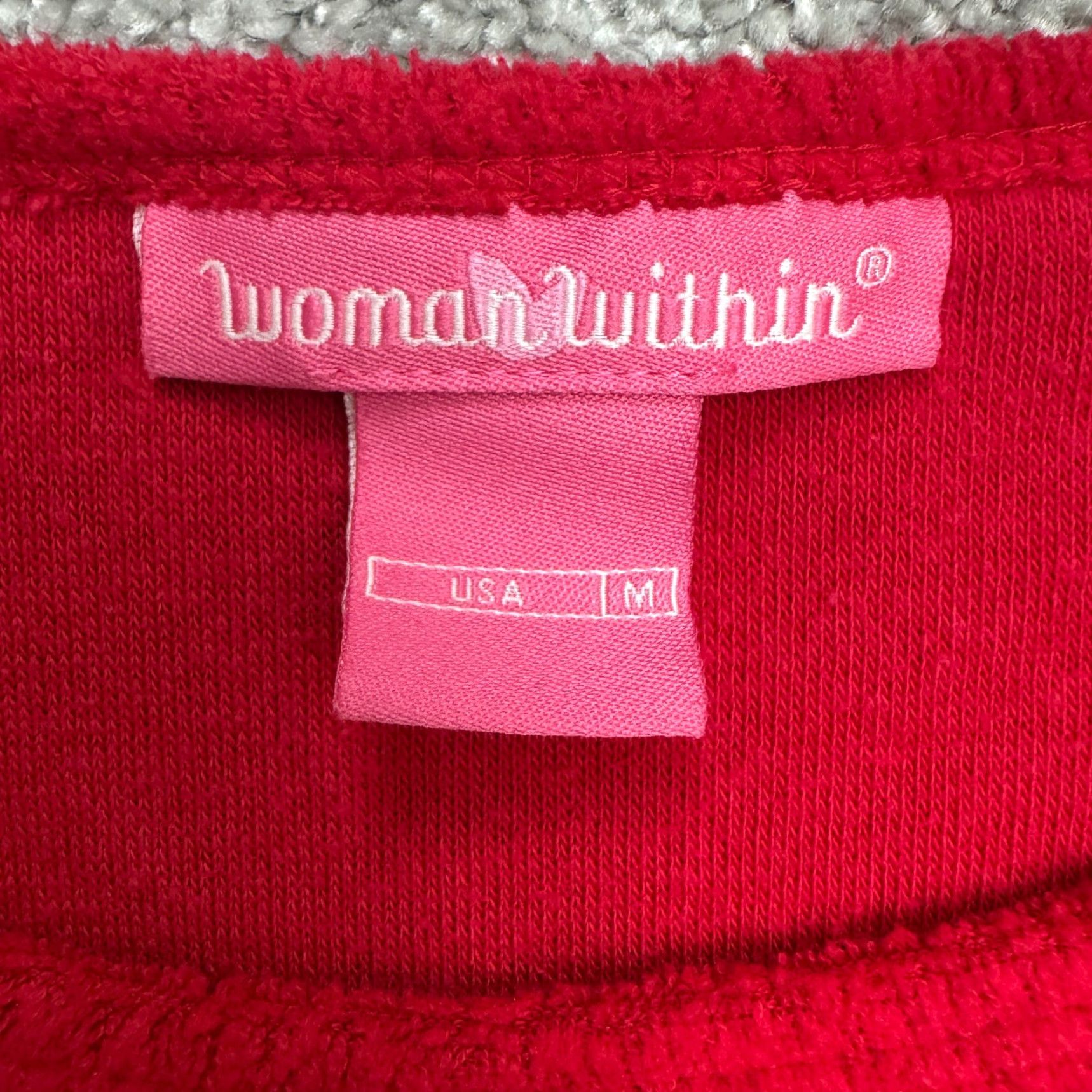 Vintage Woman Within Pullover Sweatshirt Womens M Red Crew Neck Fleece Casual Regular Fit Long Sleeve Solid Cotton Polyester Blended Fabric All Seasons Size M / US 6-8 / IT 42-44 - 4 Thumbnail