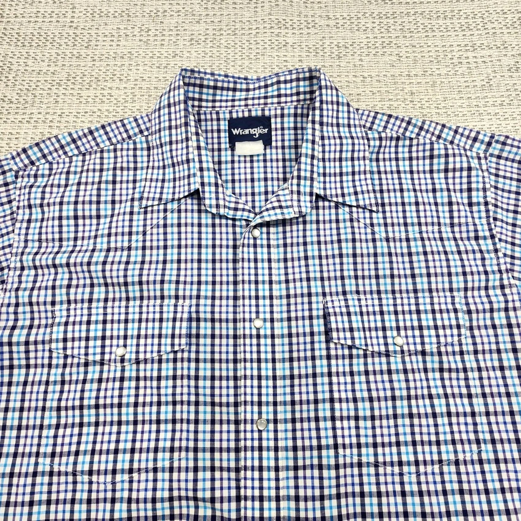 Wrangler Wrangler Shirt Mens XL Blue Plaid Pearl Snap Short Sleeve Western Cowboy Casual Workwear Shirt Size US XL / EU 56 / 4 - 4 Thumbnail