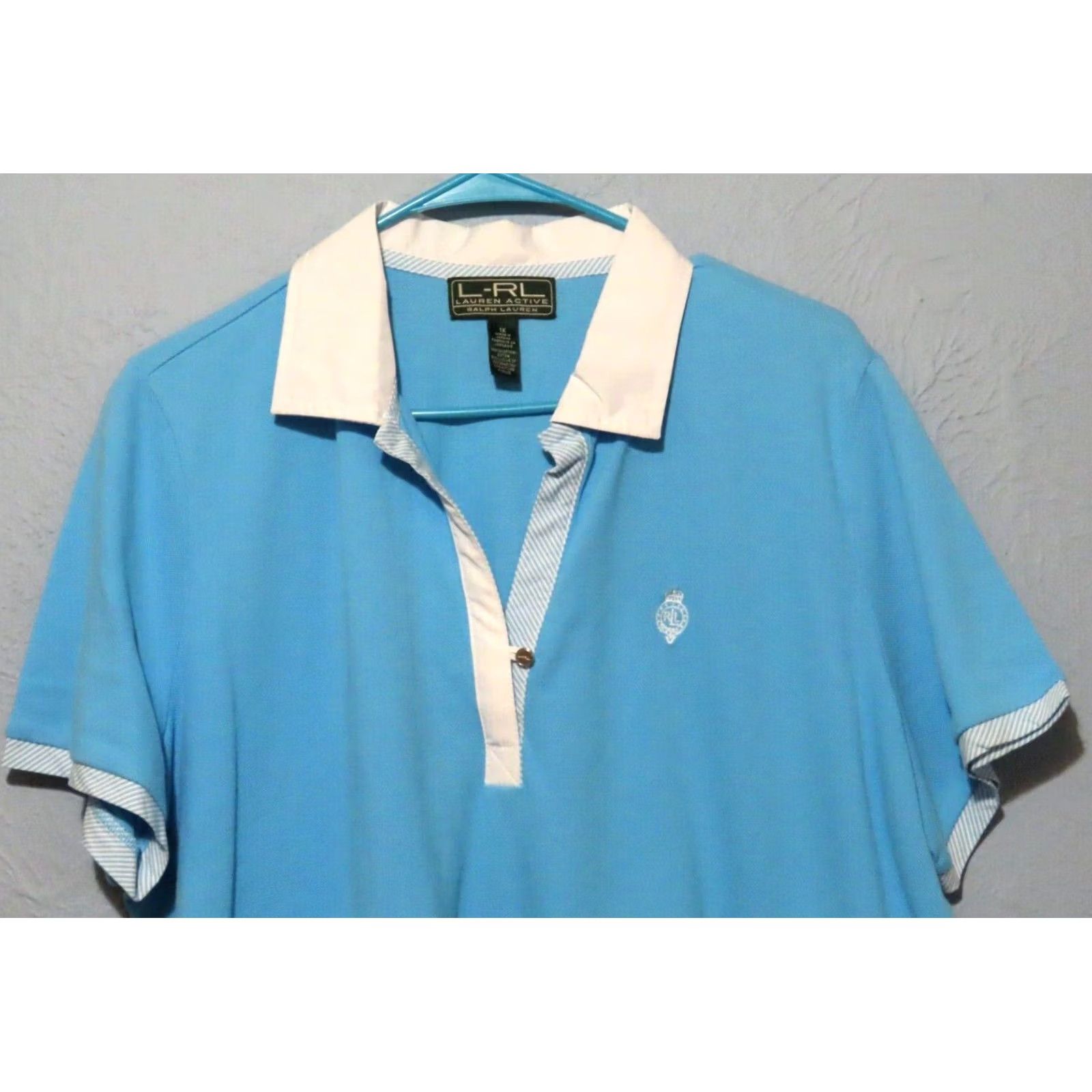 Ralph Lauren Lauren Active Polo Shirt Women V-Neck Short Sleeve Light Blue 100% Cotton XL Button Accent Shirt Size XL / US 12-14 / IT 48-50 - 3 Thumbnail