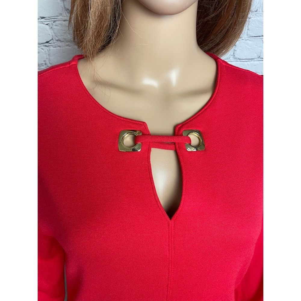 Chicos Chico's Red V-Neck Gold Accent Rayon Tunic Size 1 US M Size M / US 6-8 / IT 42-44 - 5 Thumbnail