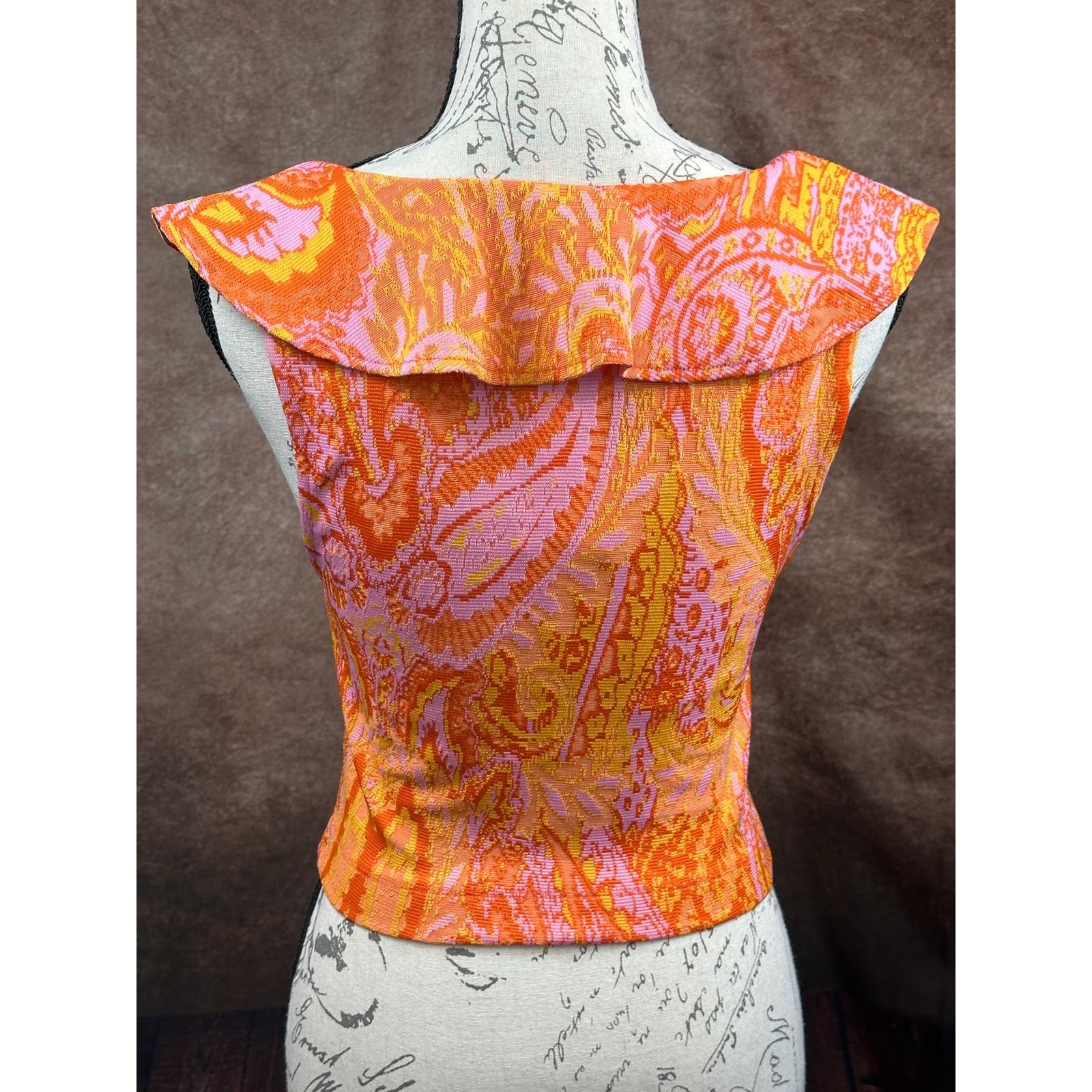 Zara Stretch Zara Jacquard Paisley Ruffle Top Orange Pink size S Size S / US 4 / IT 40 - 8 Thumbnail