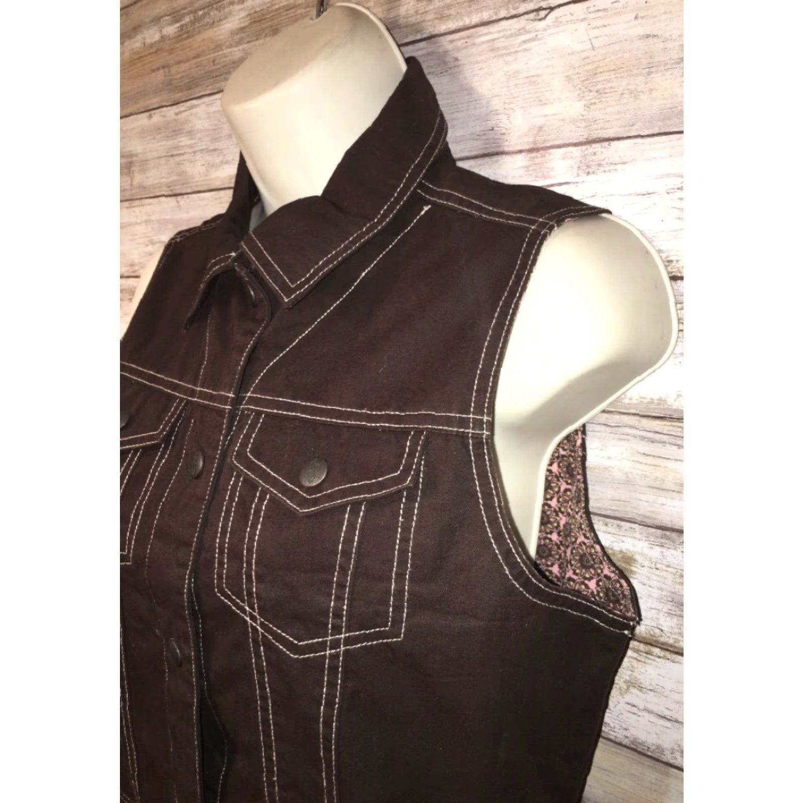 CO VINTAGE Outback Women's Brown Snap Button Front Vest Size Small Size S / US 4 / IT 40 - 2 Thumbnail